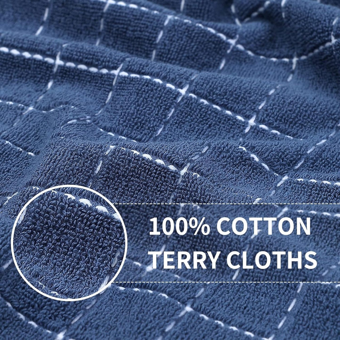 Homaxy 100% Cotton Terry Kitchen Towels(Navy Blue, 13 x 28 inches), Checkered Designed, Soft and Super Absorbent Dish Towels, 8 Pack