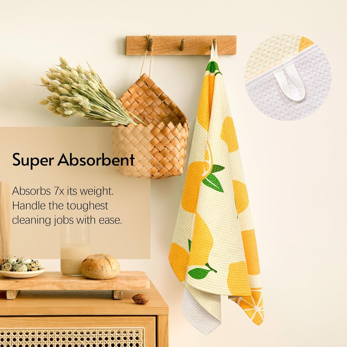 Kitchen Towels, 18" x 30" Dish Towels, Microfiber Tea Towels for Kitchen Drying, Superior Absorbency, Lemon Cherry Series, 2-Pack