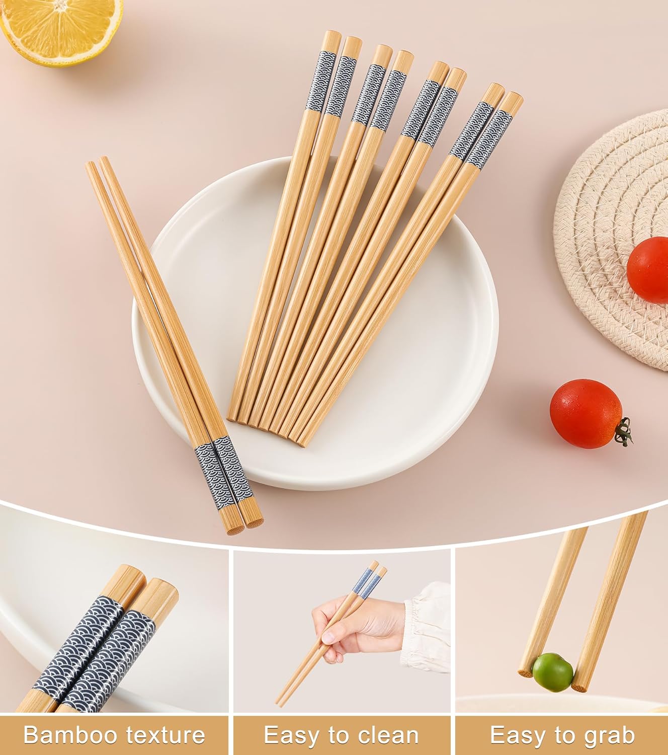 7inch Short kids Bamboo Chopsticks 5 Pairs Reusable Wooden Natural Chopstick Training for Beginners