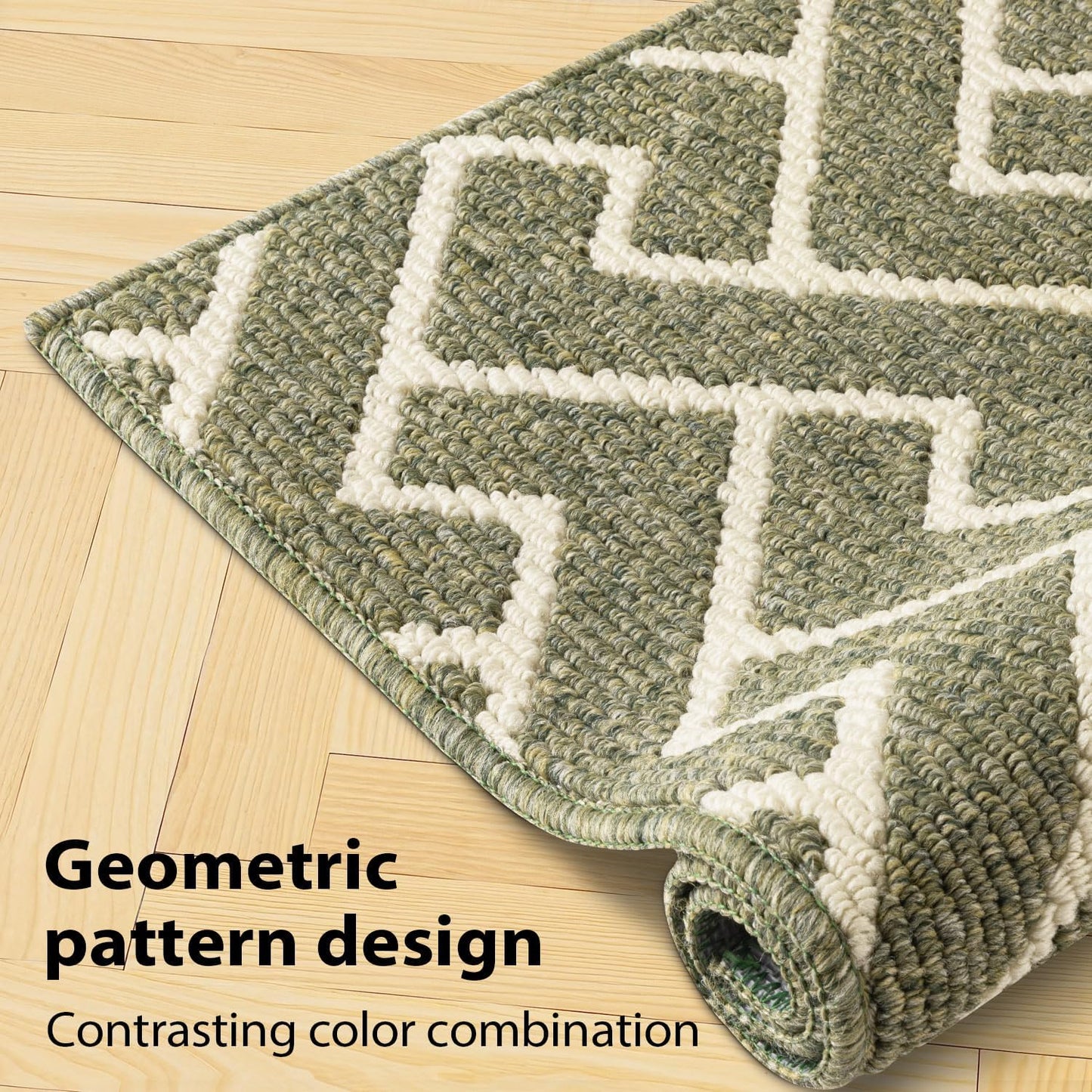 hicorfe Kitchen Rugs and Mats Sets,Non-Slip 2 Pieces Absorbent 100% Polypropylene Rug,Comfort Kitchen Runner Mat,Washable for Kitchen,Sink,Laundry(20" x 31.5" Plus 20" x 48",Green)