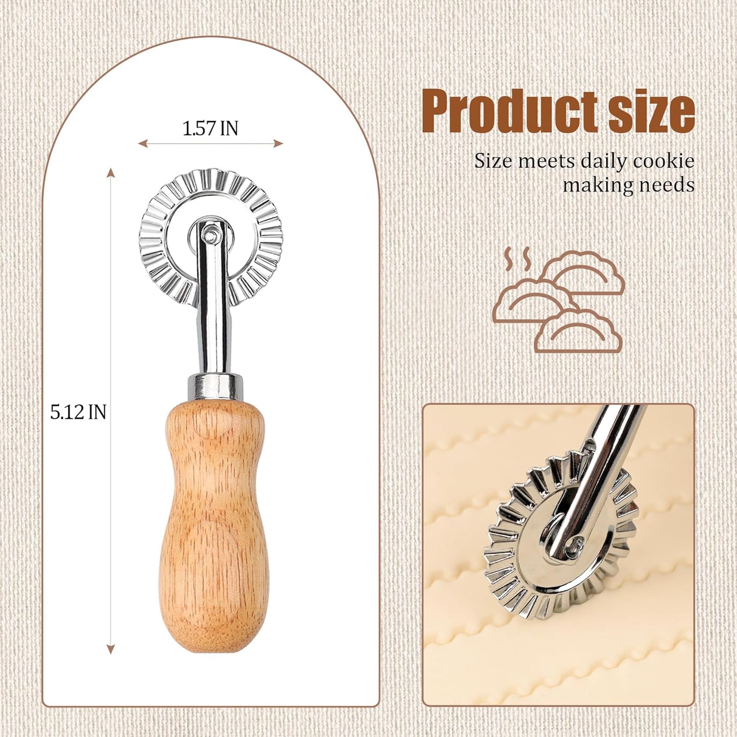 Short Handle Small Cutter Wheel - Exquisite Wooden Handle, Perfect for Pasta, Pizza, Ravioli, Cookie - Versatile Crinkle and Biscuit Cutter for Effortless Slicing