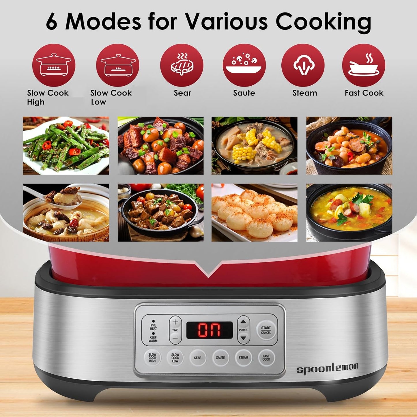 Electric Dutch Oven Multi-Cooker, 5.8QT Enameled Cast Iron Pot - 1250W Fast Heating, 6 Preset Functions, Digital Display & Keep Warm, Oven Safe Pot To 392℉, with Removable Pot, Steam Rack