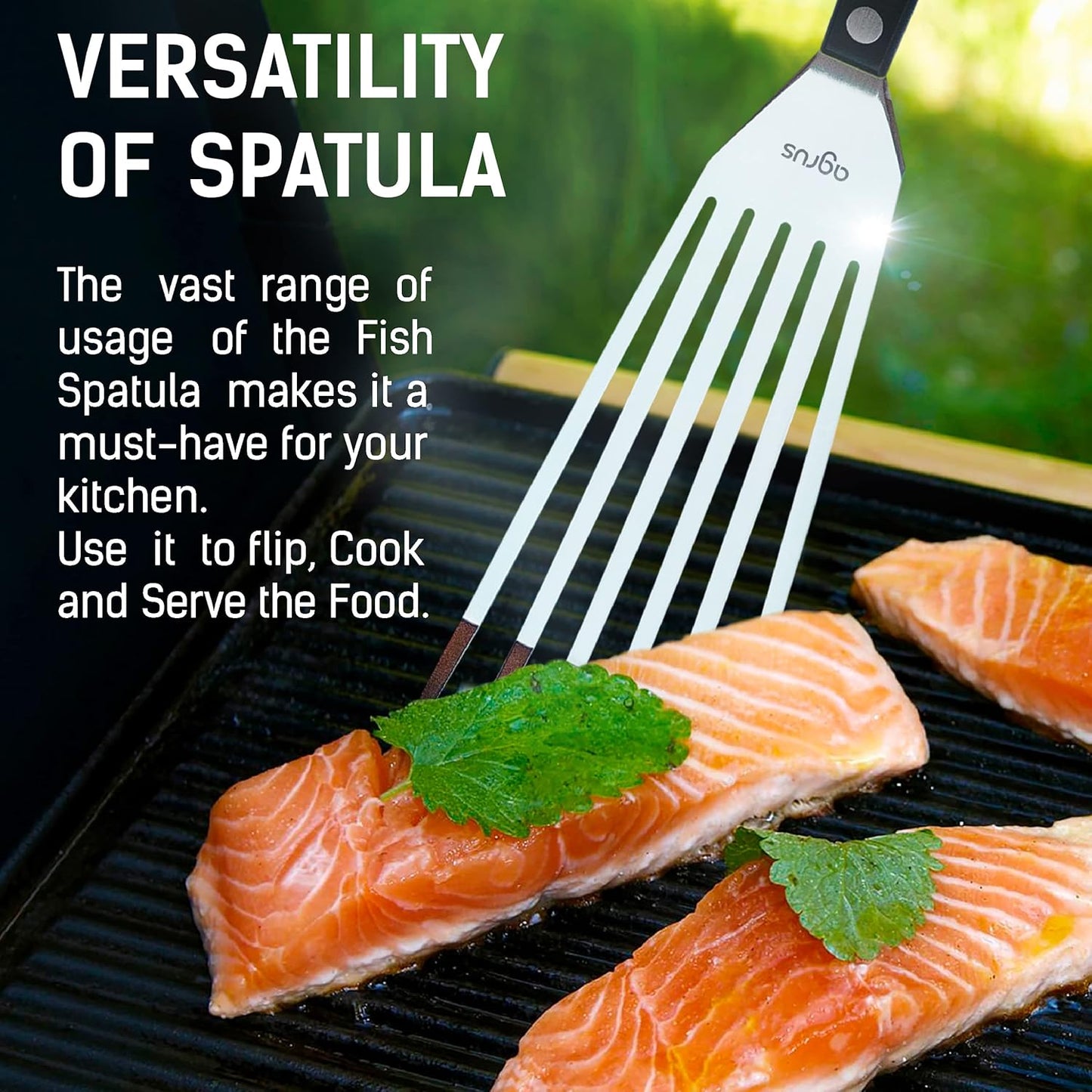Fish Spatula Stainless Steel, Large Size 13 inch, Blade 9 inch, Plastic Handle, Slotted Flexible Metal, Fish Turner Spatula