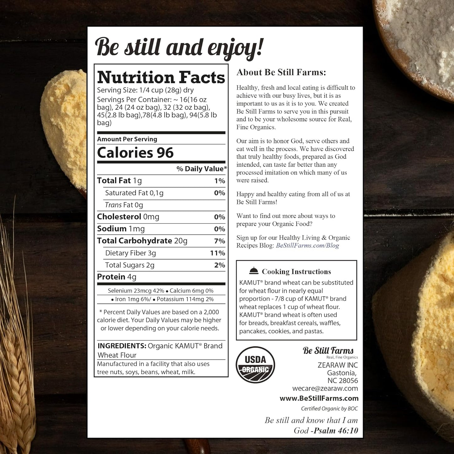 Be Still Farms Kamut Flour Organic Bulk - Bread Flour for Baking (4.8 lb) Khorasan - Organic Whole Wheat Flour Unbleached - High in Fiber | USA Grown | USDA Certified | Vegan | Non-GMO