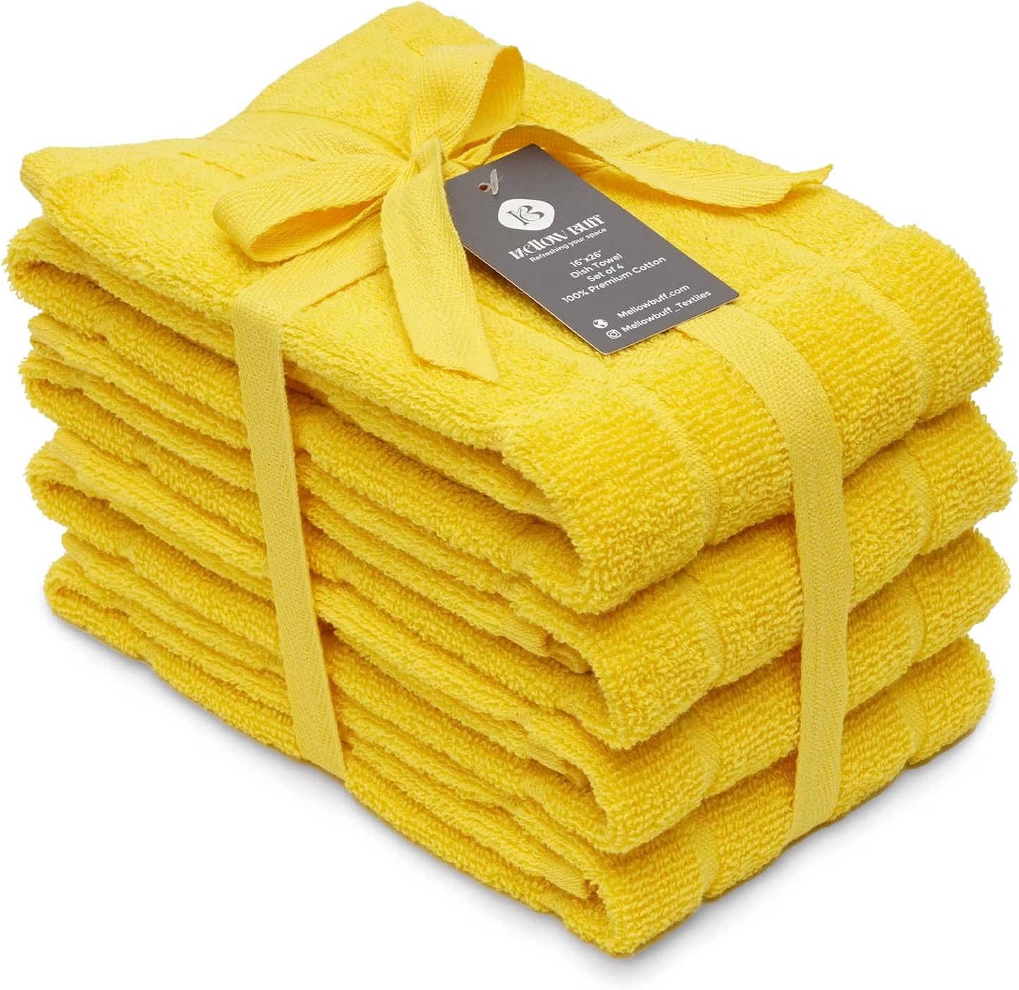 100% Cotton Terry Dish Towels, 4 Pack Plain, 16 x26 Inches, Super Soft and Absorbent Kitchen Towels, Perfect for Kitchen Cleaning and Dish Washing | Yellow