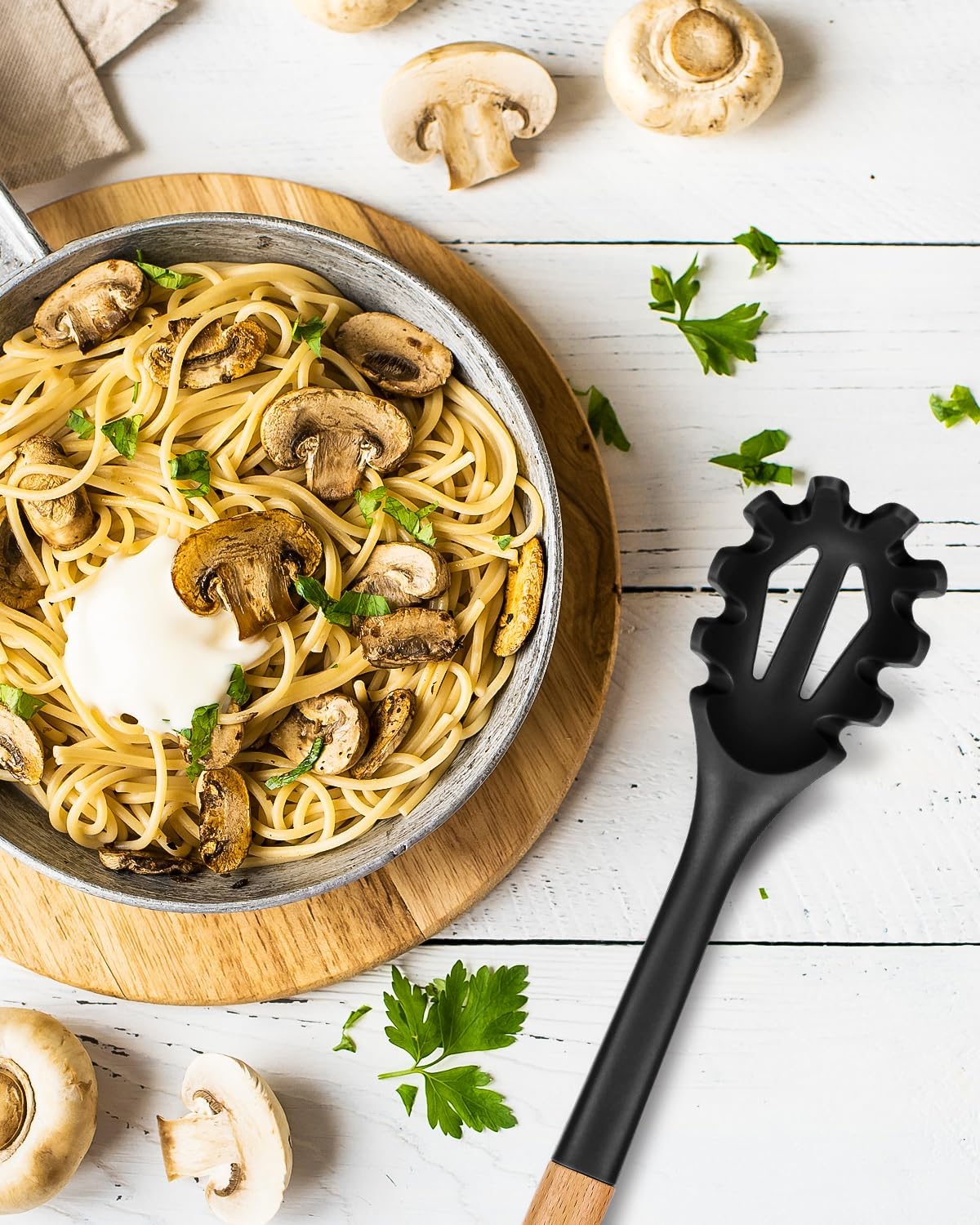 Silicone Pasta Fork, Kitchen Heat Resistant Noodle Spoon Server, BPA Free Spaghetti Strainer,12.8 inch