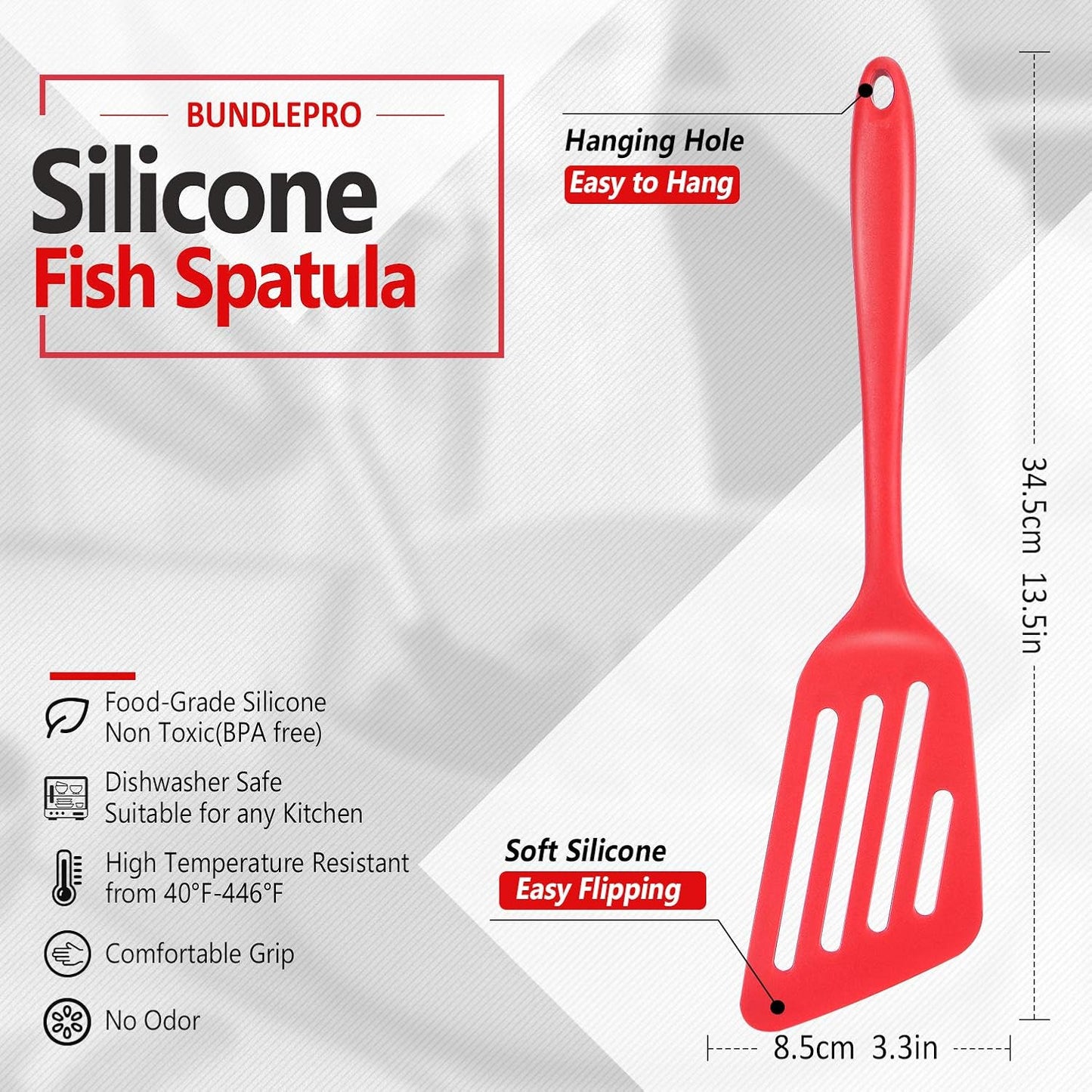 Pack of 2 Silicone Fish Spatula, Non-stick Large Slotted Flipper Turner, High Heat Resistant Kitchen Cookwares for Frying, Cooking Seafood, Meat, Eggs, Omelets, Pancakes, Burgers