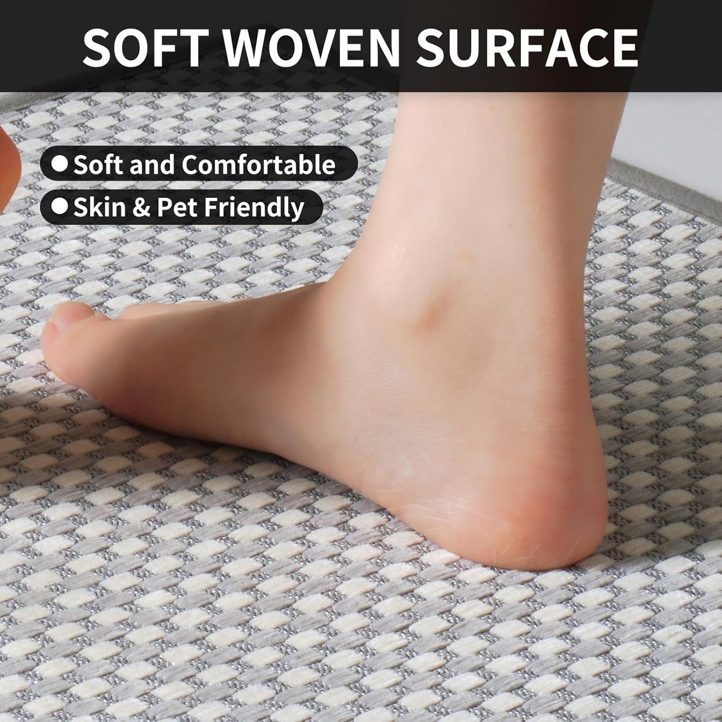 Kitchen Mats for Floor, Super Absorbent Kitchen Rugs Non Slip Washable, Rubber Backing Soft Chenille Braided Kitchen Runner Rug Standing Mat Sink Mat, Easy to Clean, Gray 17"x28"