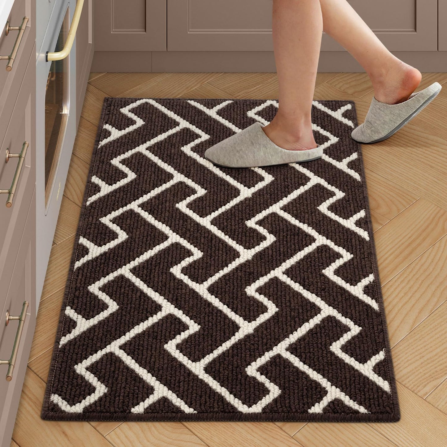 hicorfe Kitchen Rugs and Mats,Kitchen Mats for Floor,24"x35" Non Slip Runner Rug,Absorbent Resist Dirt Comfort Standing Mat Machine Washable for Entryway,Hallway,Front of Sink(Dark Brown)