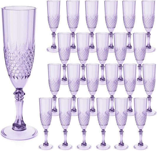 Plastic Champagne Flutes, 24PCS Purple Wine Glasses Goblets Reusable Champagne Flute for Weddings, Bachelor Parties, Toasting, and Events(24,Purple)