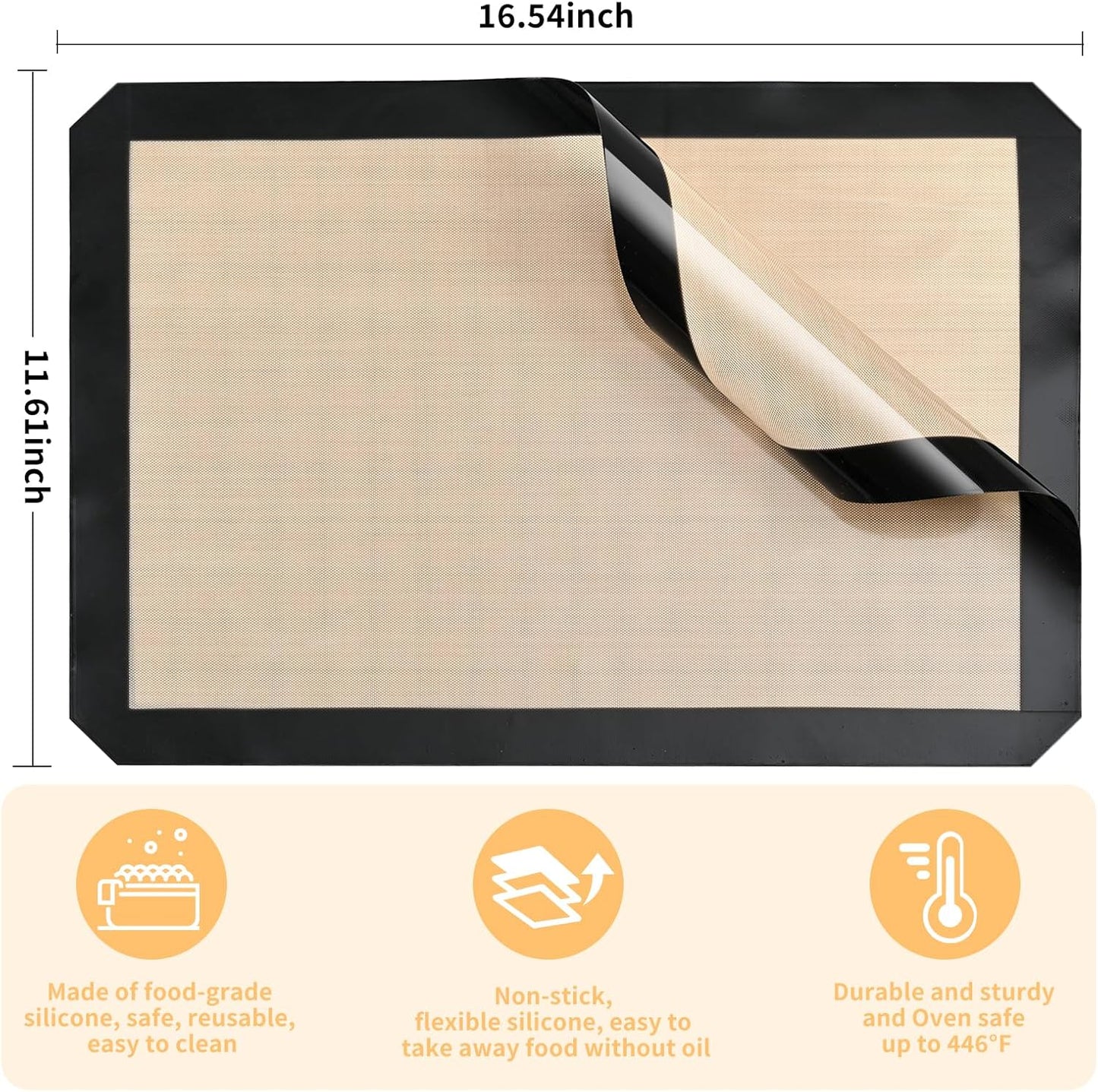 2-Pack Silicone Baking Mats – Non-Stick Reusable Oven Liners for Half Sheet Pans (16.54" x 11.62"), BPA-Free Silicone, Easy to Clean, for Cookies, Roasted Veggies, Pizza & More
