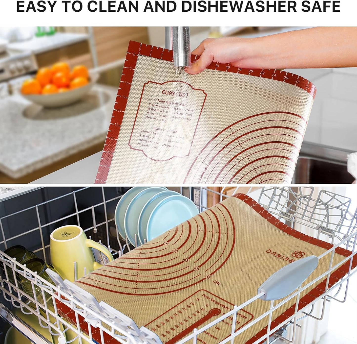 26x16 Inch Extra Thick Silicone Baking Mat with Measurements, Non-slip and Reusable - For Cookies, Bread, Pastry