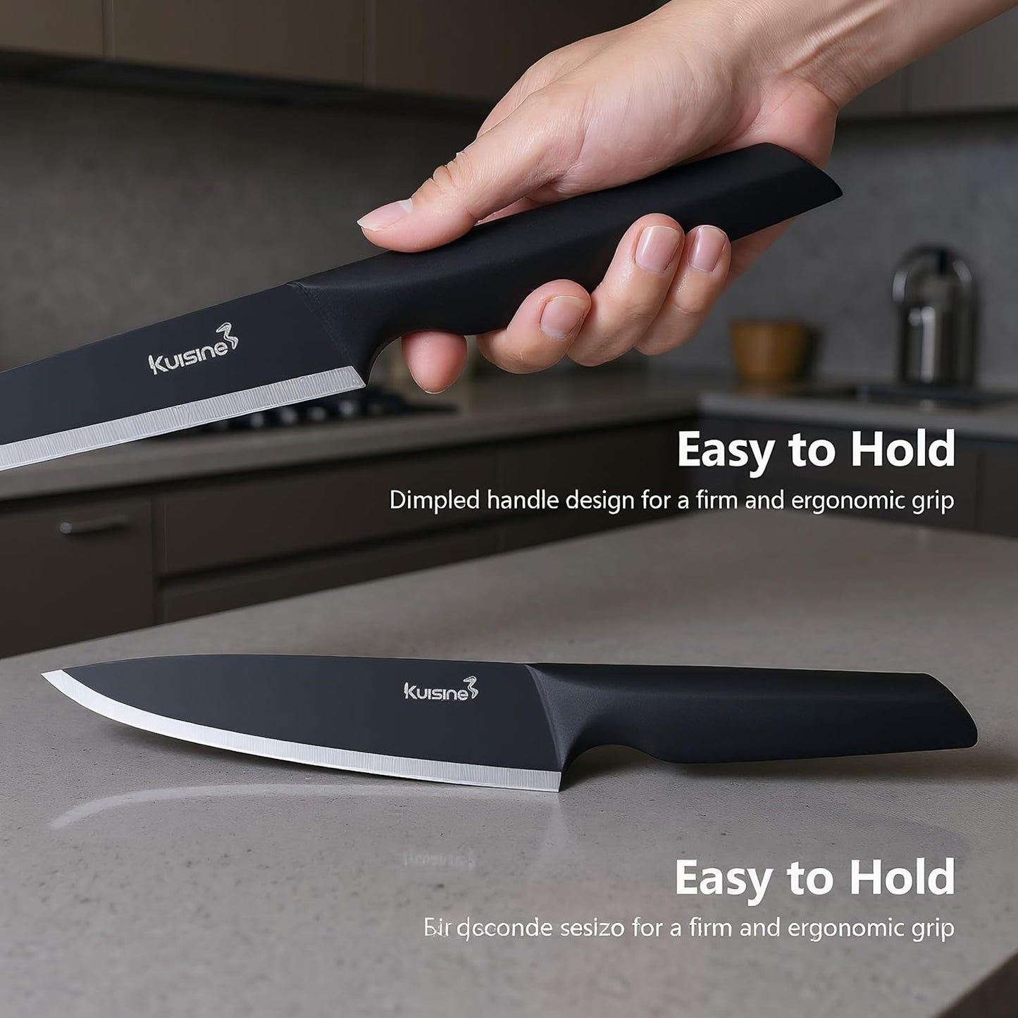 KUISINE Chef Knife Set One Piece Molding High Carbon Stainless Steel,Super Sharp Blade Ergonomic Steel Handle,Knife Block Set with Built-in Sharpener(EX Black Pro,15PCS)