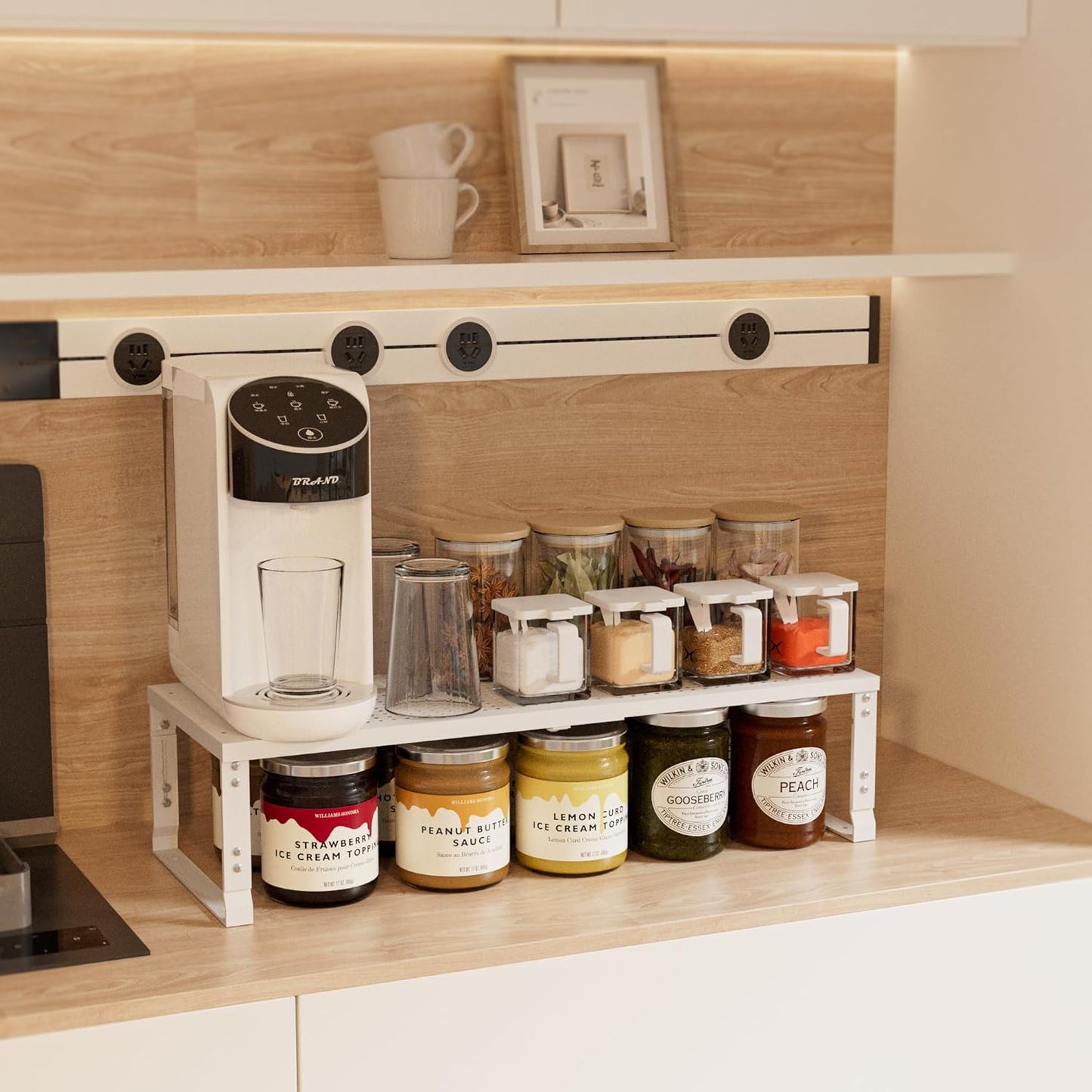 Expandable Spice Rack,Stackable Storage for Cabinet, Multi-Functional Kitchen Shelving,Height-Adjustable,Sustainable Organizer Solution(1Pack/White/Medium)