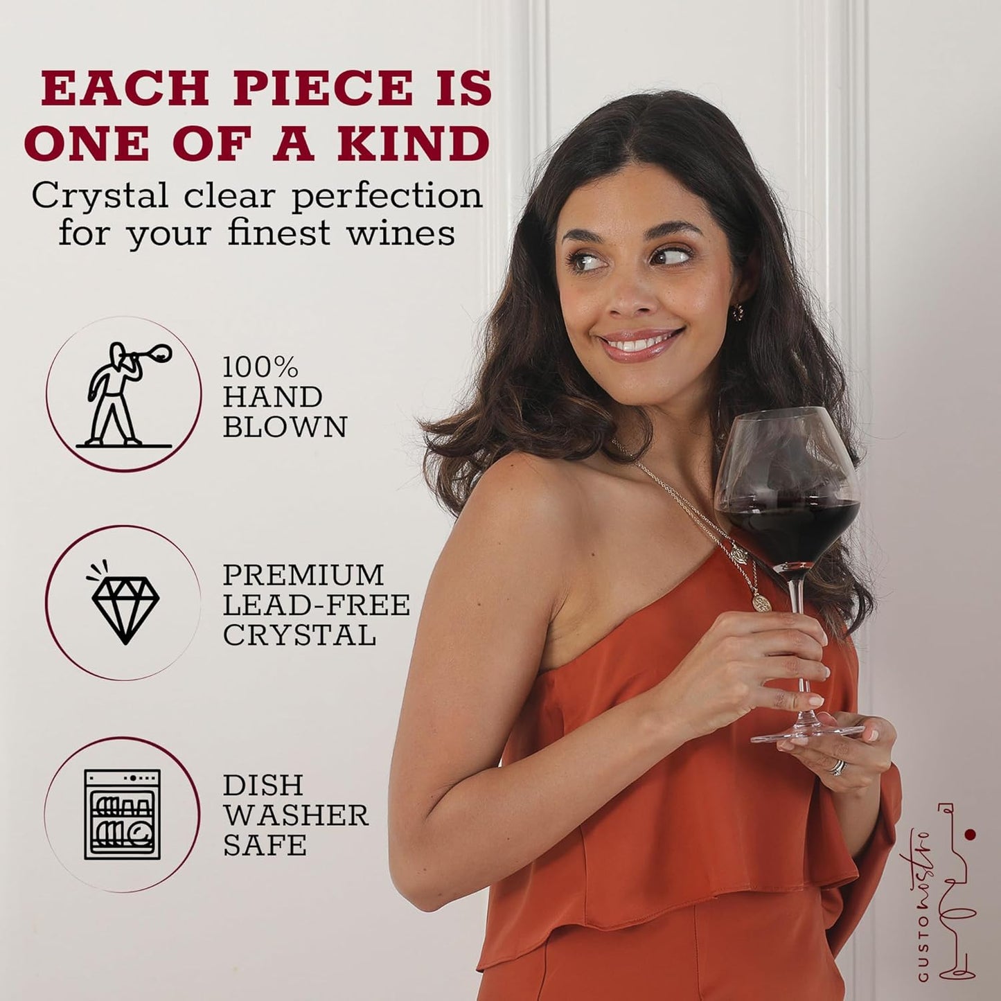 Gusto Nostro Crystal Wine Glasses Set of 4, 22 Oz Long Stem Modern Wine Glasses for White and Red Wine, Dishwasher Safe, Fancy, Elegant, Large and Tall Wine Glass for Wedding Christmas Anniversary