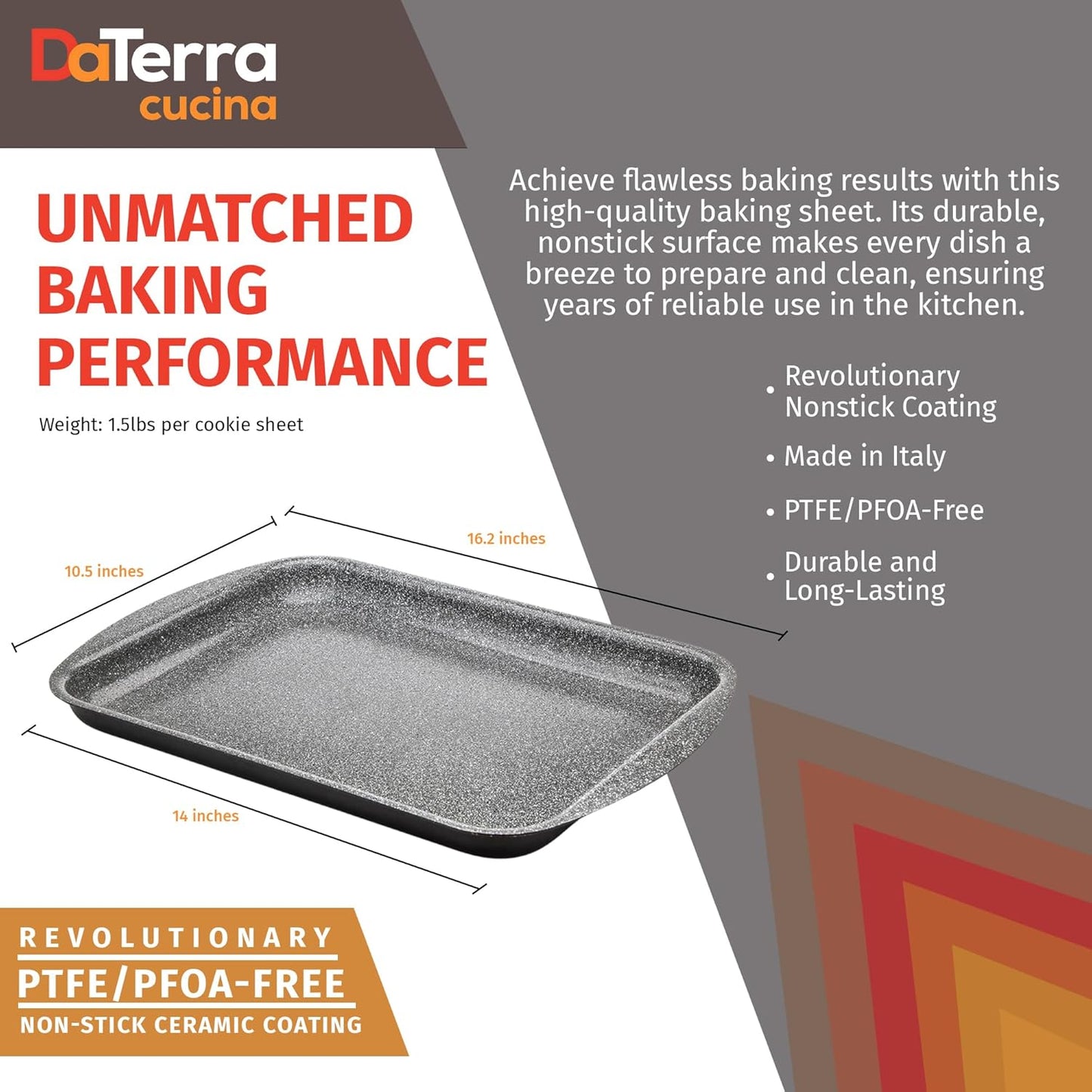 DaTerra Cucina - Nonstick Ceramic Coated Baking Sheet Twin Pack – 16" x 11" x 1" Professional Grade, PTFE, Cadmium, Lead & PFOA Free, Oven Safe, Ideal for Baking, Roasting & Cooking