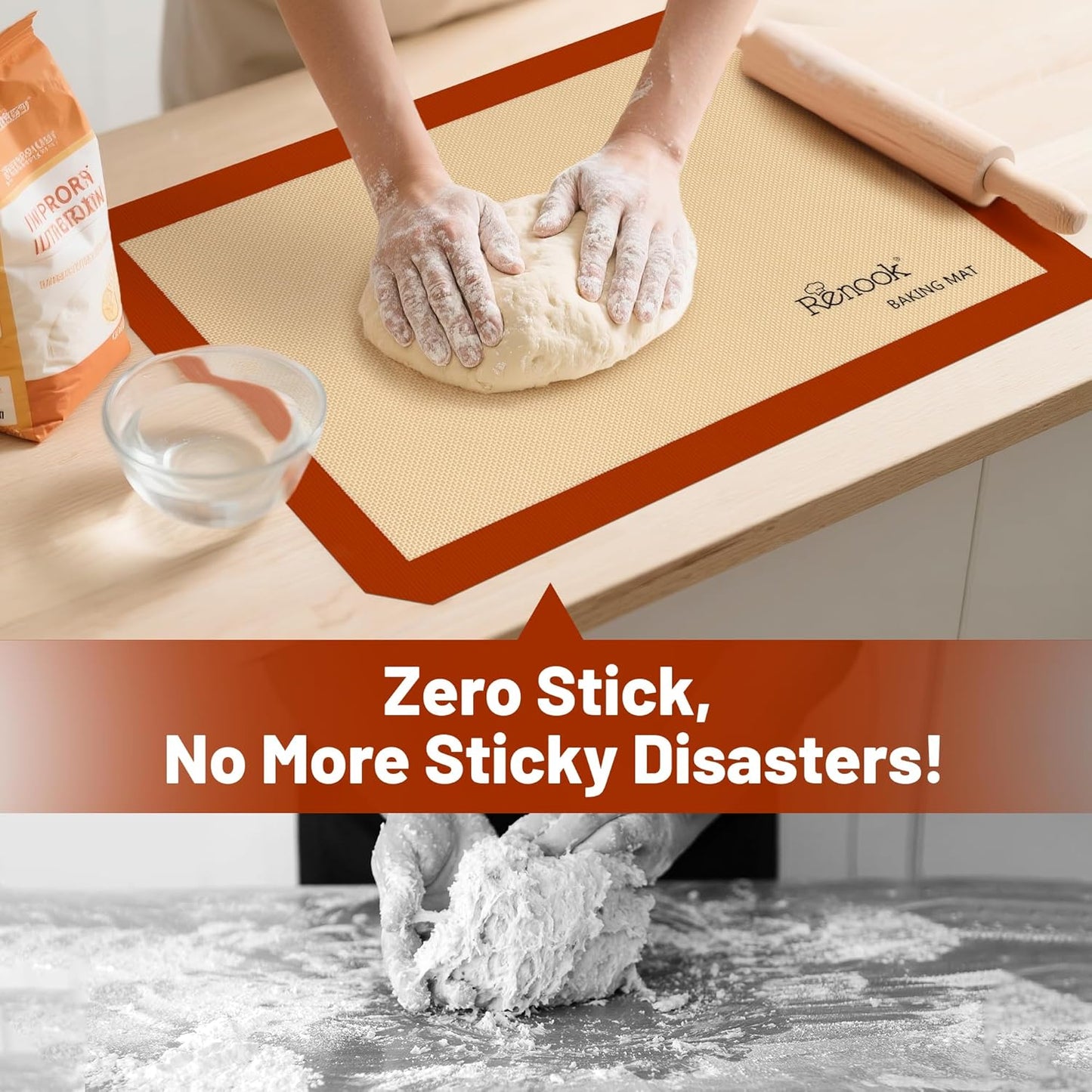 Silicone Baking Mat Set of 5, Grade Food Non-Stick Reusable Baking Mat, Slip Oven Liner Sheet, Round & Square Cake Pan Mat & Silicone Brush for Macaron, Pastry, Cookie