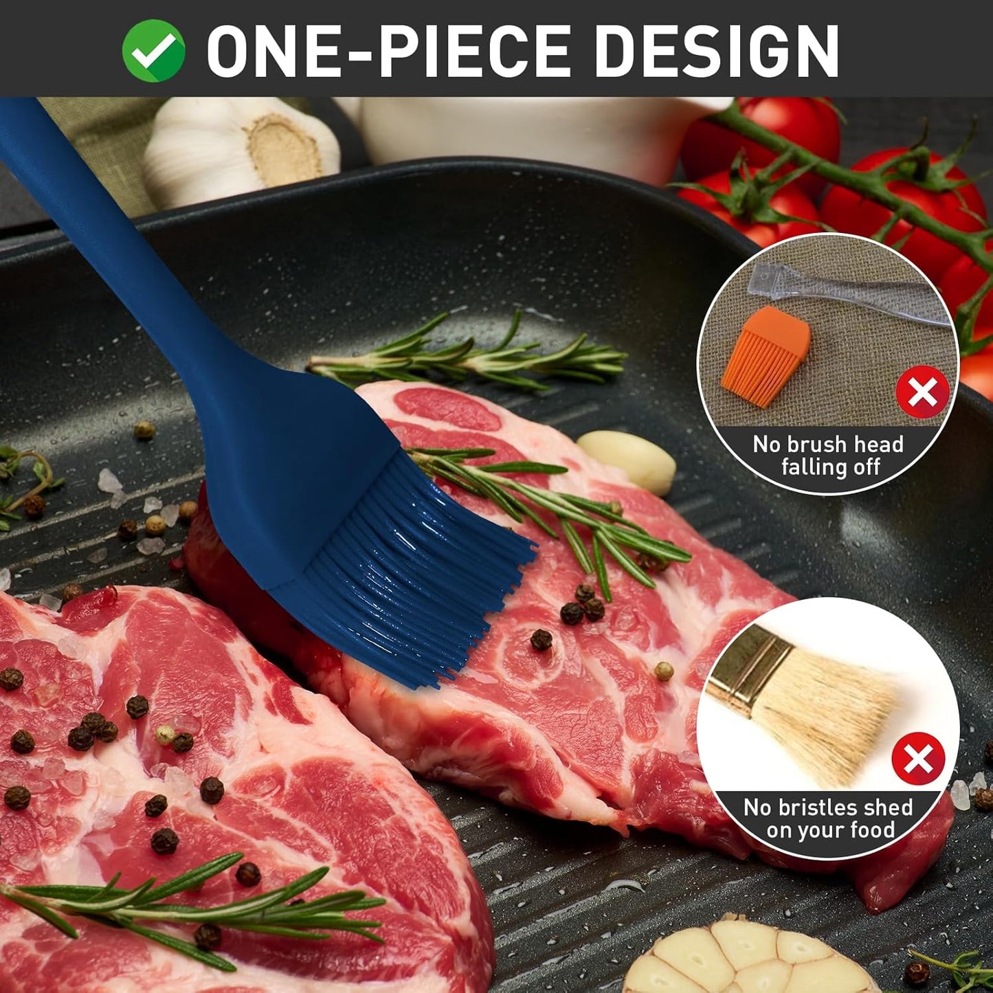 Pastry Brush-Begonia Silicone Basting Brush for Cooking,2pcs 10+8 in Heat Resistant Food Brushes for Baking, Grilling, Cooking and Spreading Oil (Prussian Blue)