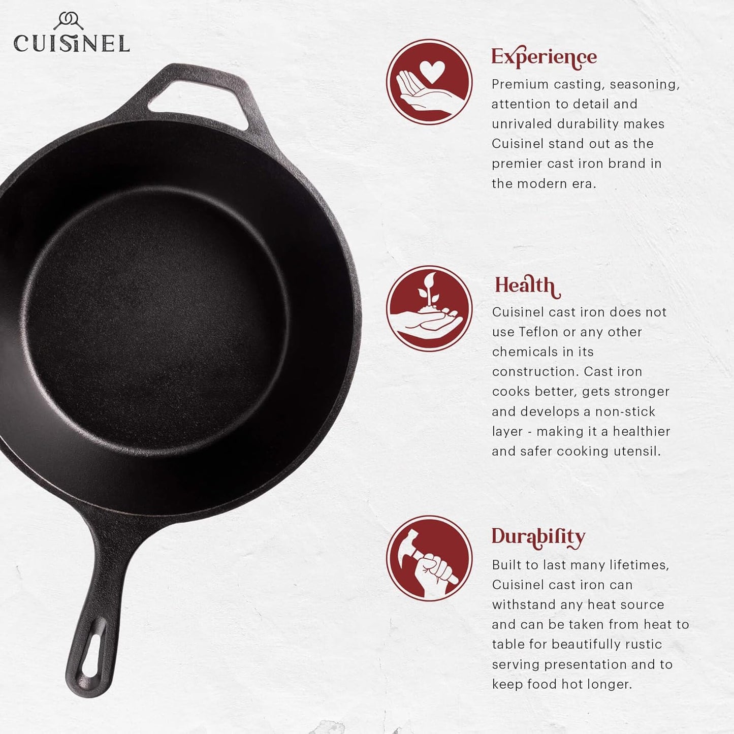 Cuisinel Cast Iron 2-In-1 Multi Cooker - 3-Quart Dutch Oven and Skillet Lid Set Oven Safe Cookware + Black Pan Scraper - Use As Dutch Oven and Frying Pan - Indoor and Outdoor Use - Grill, Stovetop