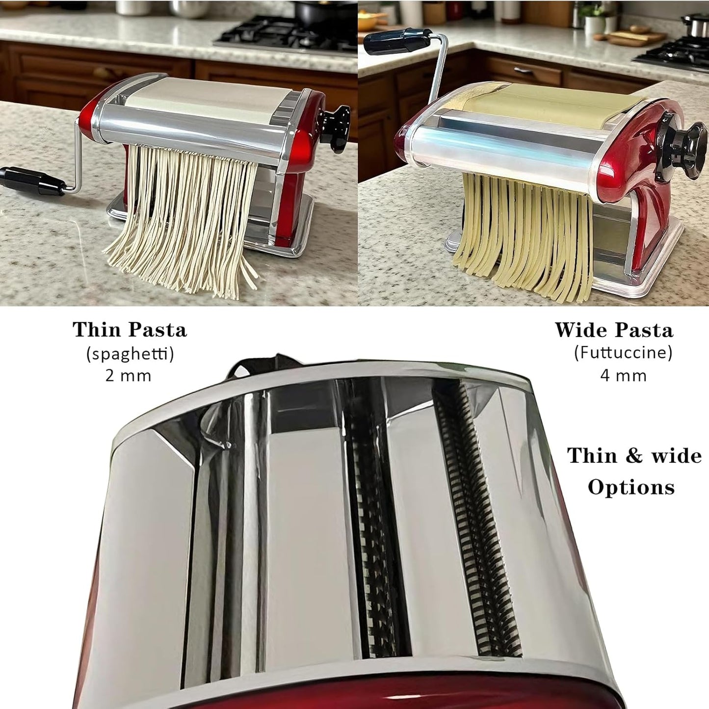 XINGYUEXUAN Manual Pasta Maker - Stainless Steel Noodle Machine with 2mm/4mm Cutters, Hand Crank for Homemade Spaghetti & Fettuccine