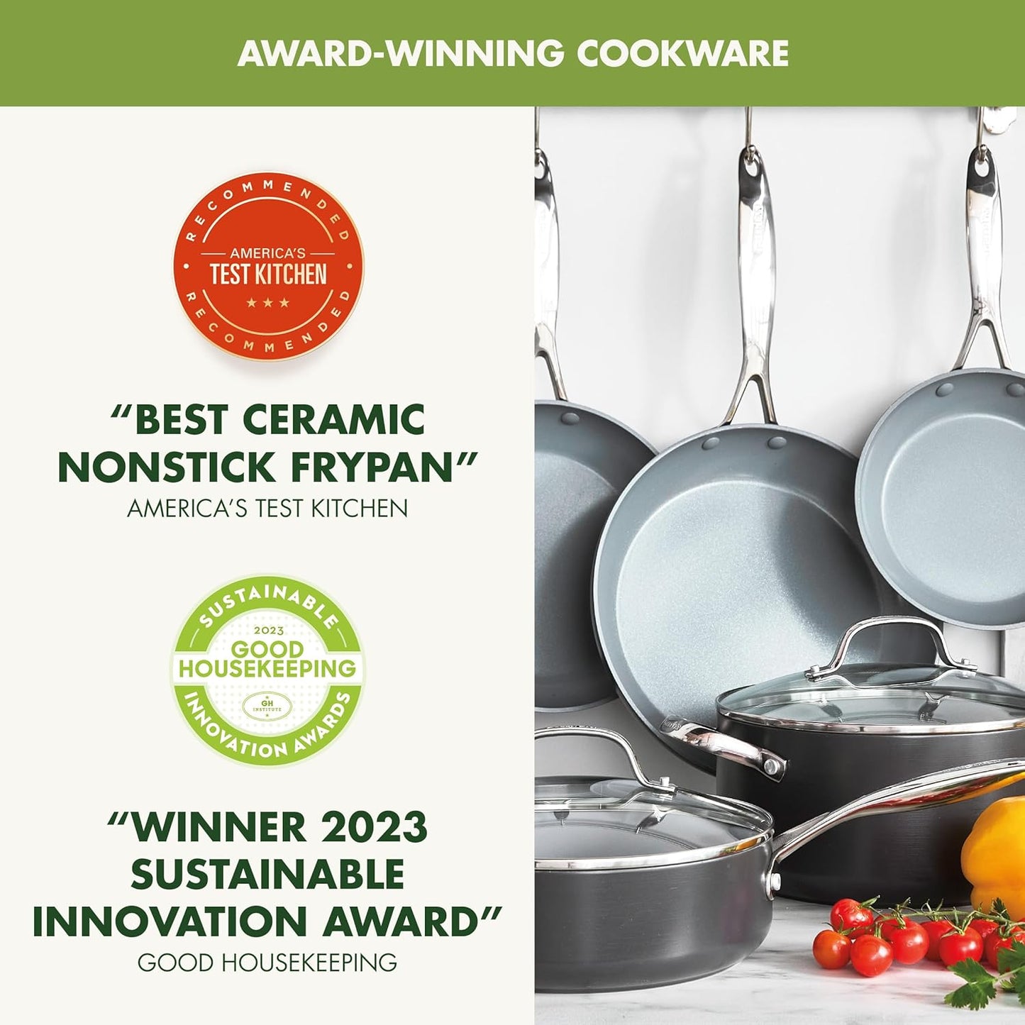 GreenPan 22 Piece Valencia Pro Ceramic Nonstick Cookware Set, PFAS-Free, Induction Ready, Hard Anodized Pots & Pans with Lids, Compatible on All Cooktops, Dishwasher & Oven Safe, Gray