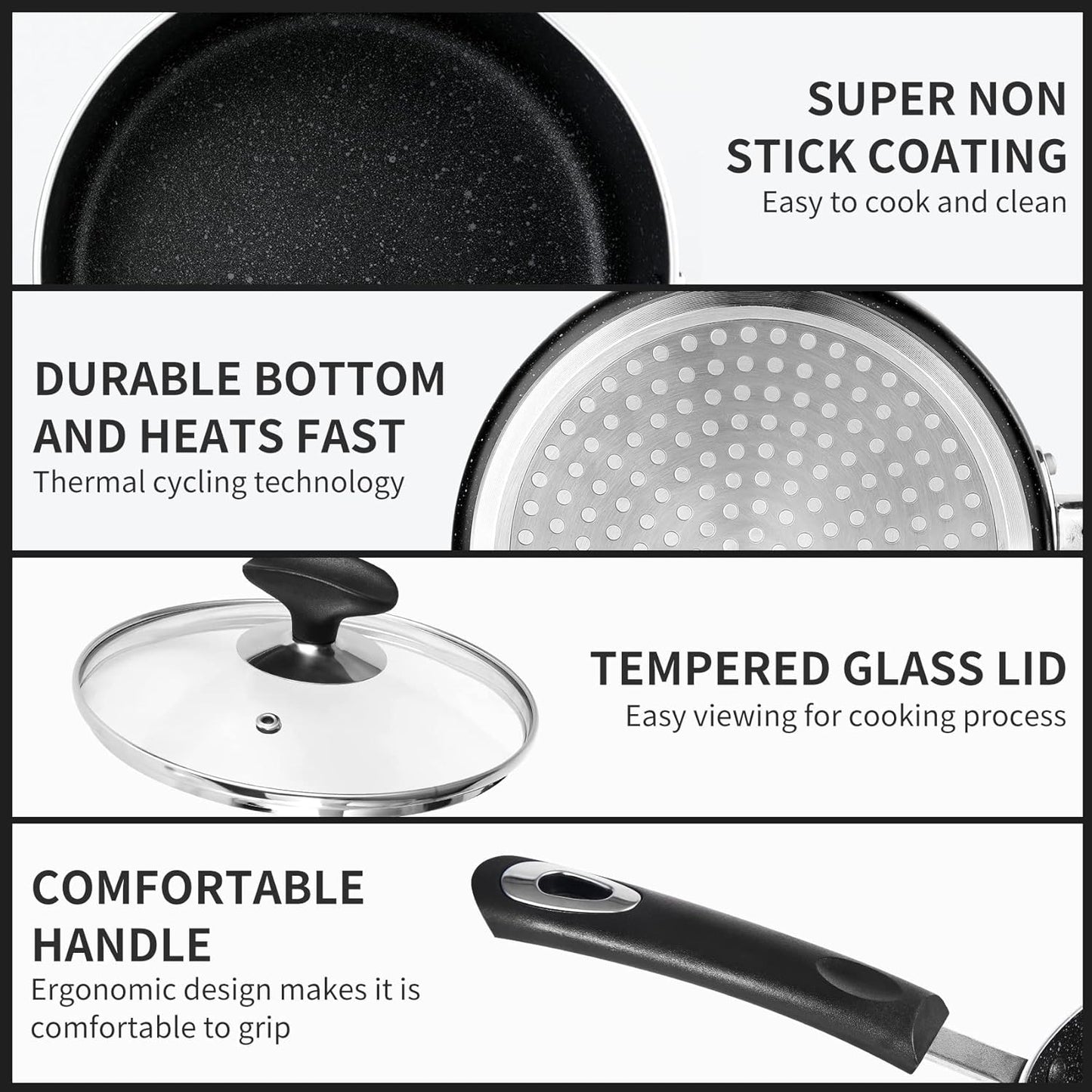 Nonstick Saucepan Set - 1 Quart and 2 Quart,Ultra Non Stick Sauce Pan Small Pot with Glass Lid,Great for Home Kitchen Restaurant,Black