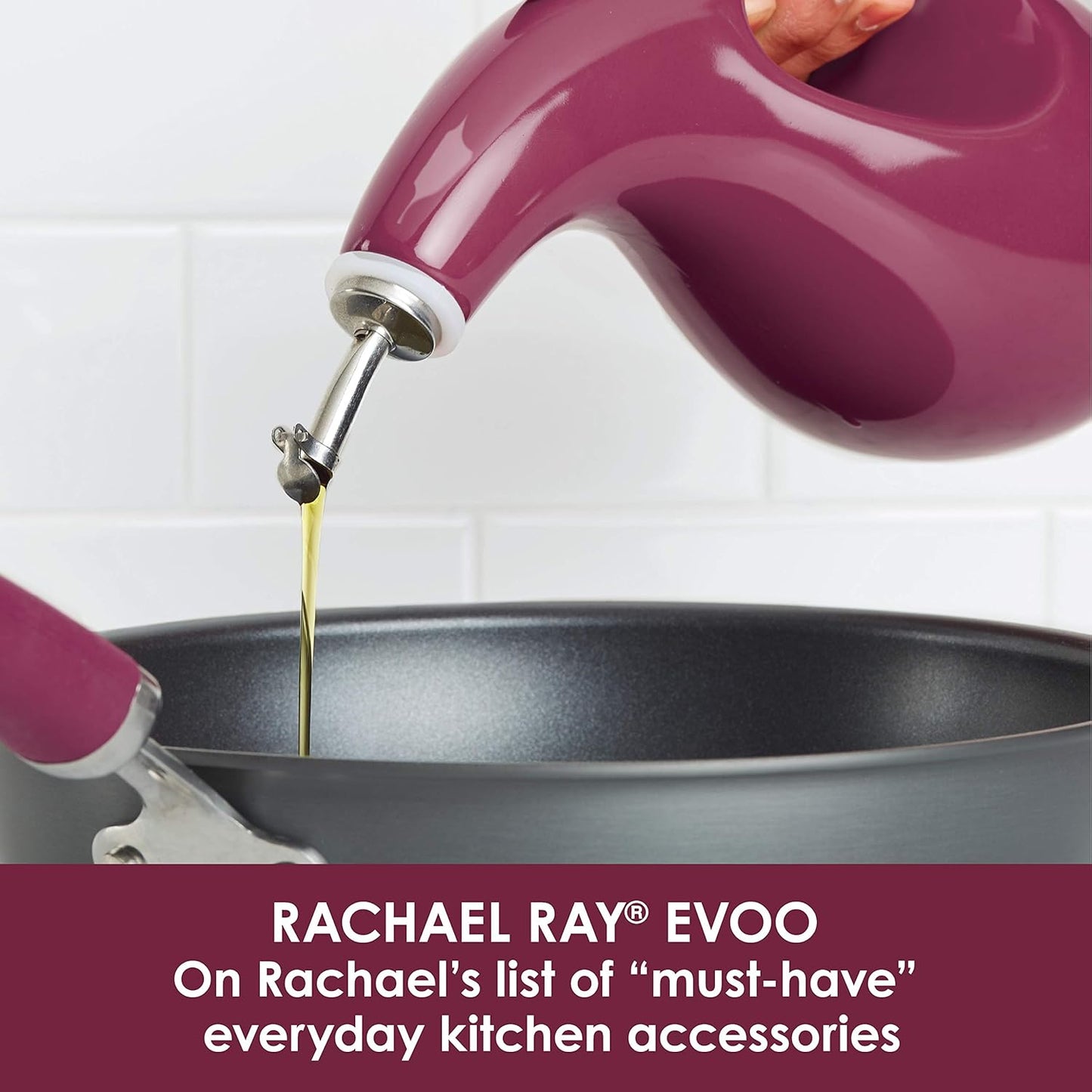 Rachael Ray Solid Glaze Ceramics EVOO Olive Oil Bottle Dispenser with Spout - 24 Ounce , Red