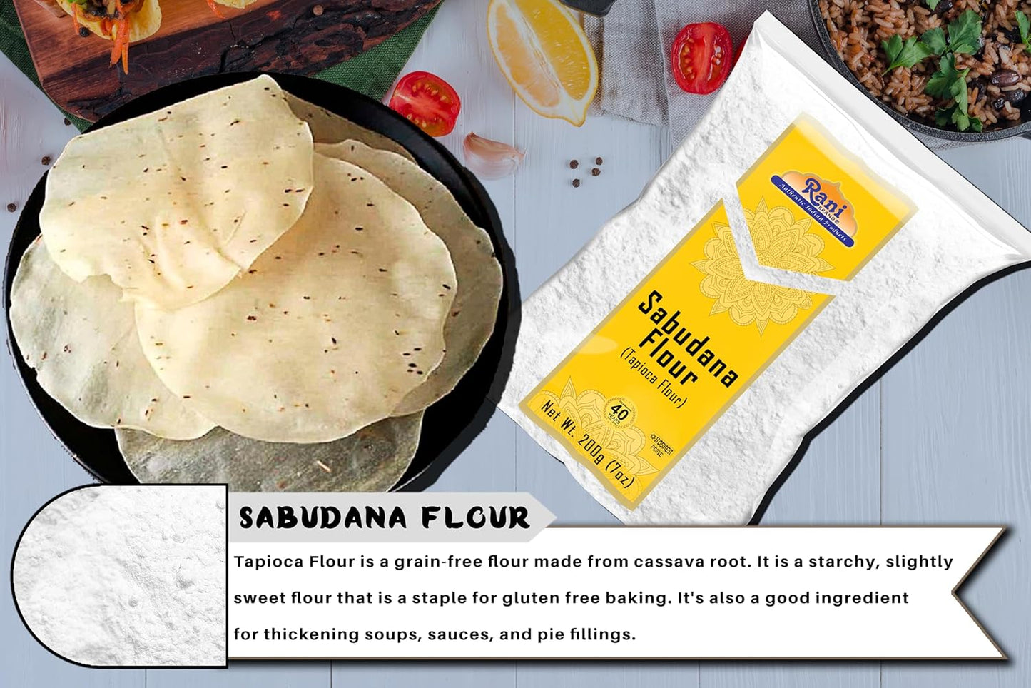 Rani Sabudana Flour (Tapioca/Sago Flour) 7oz (200g) ~ All Natural | Vegan | Gluten Friendly | NON-GMO | Kosher | Indian Origin