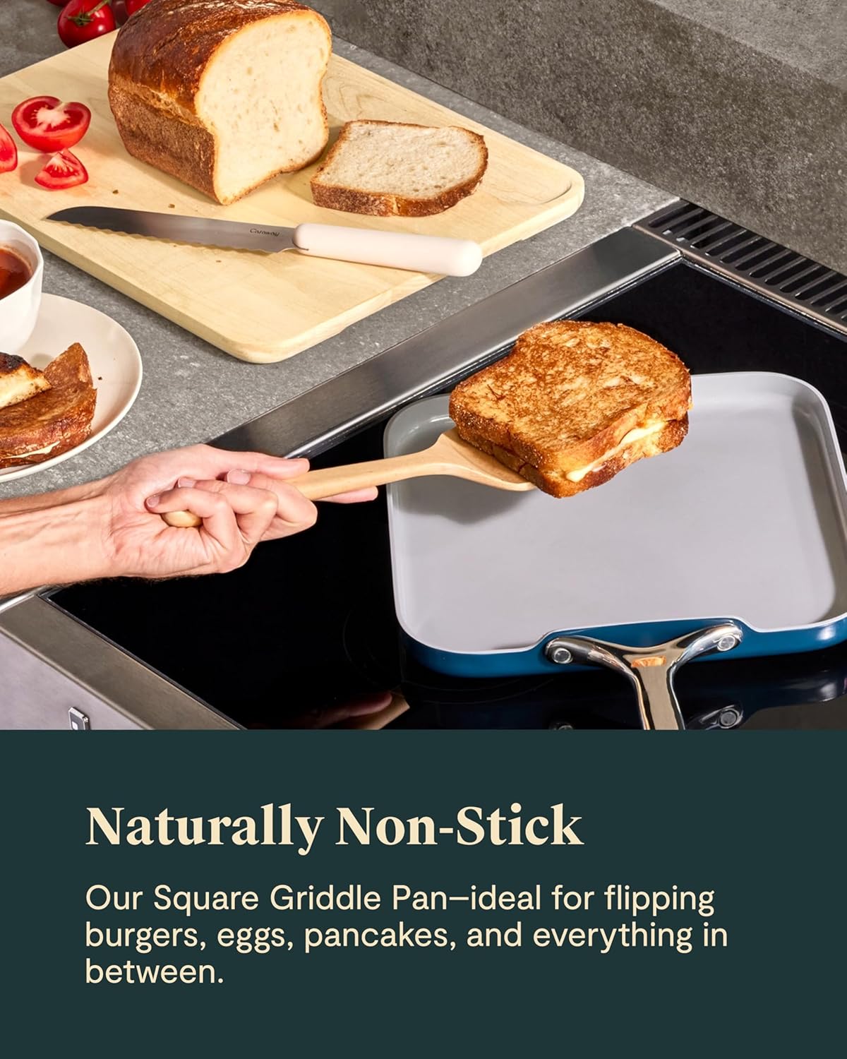 Caraway Square Griddle Pan - 11” Square Pan - Non-Stick Ceramic Coated - Non Toxic, PTFE & PFOA Free - Oven Safe & Compatible with All Stovetops - Sage