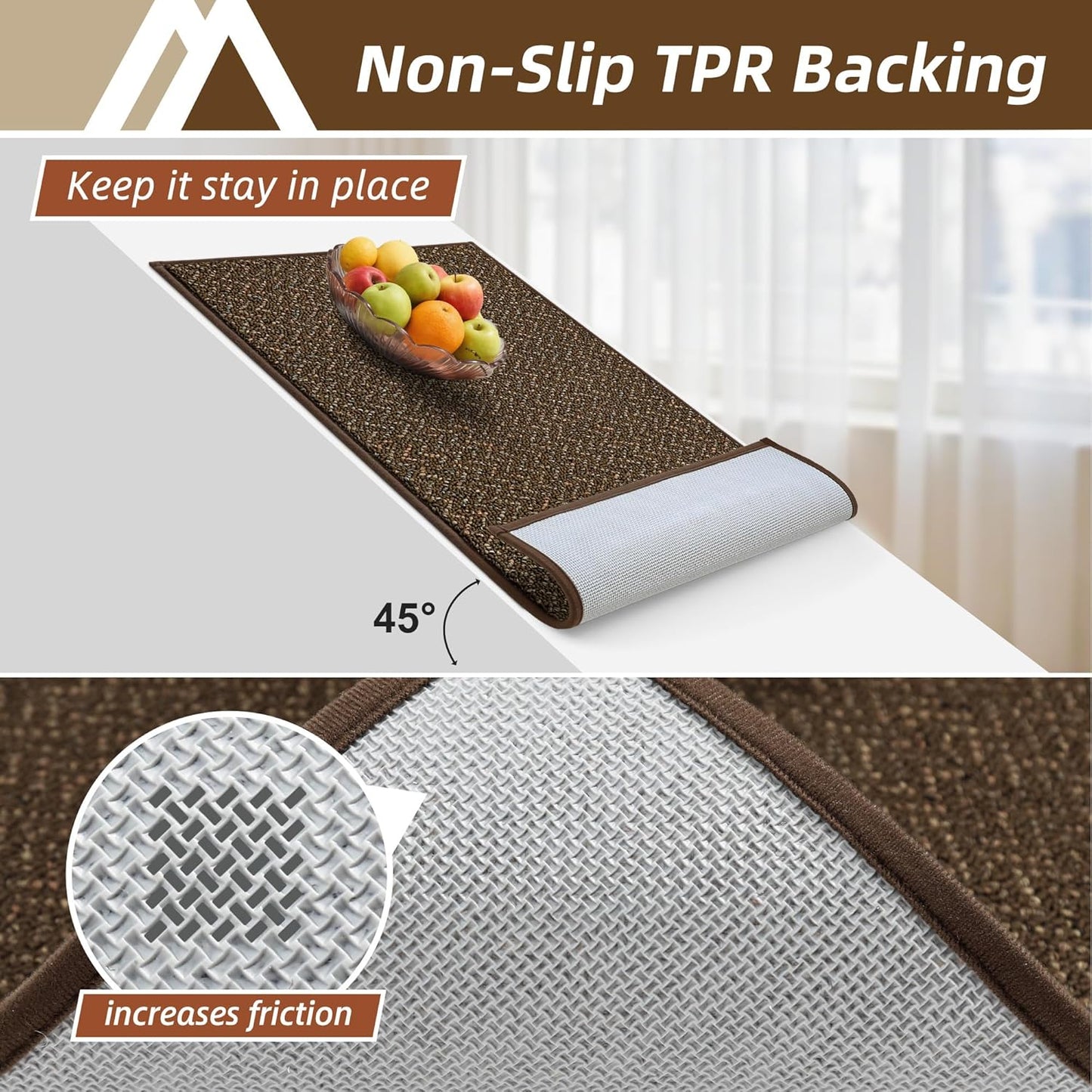 COSY HOMEER Kitchen Rugs and Mats 2PCS Non Slip Kitchen Mats for Floor Washable Stain Resistant Kitchen Runner Rug Sets Absorbent Kitchen Floor Mat 20"x32"+20"x48",Brown