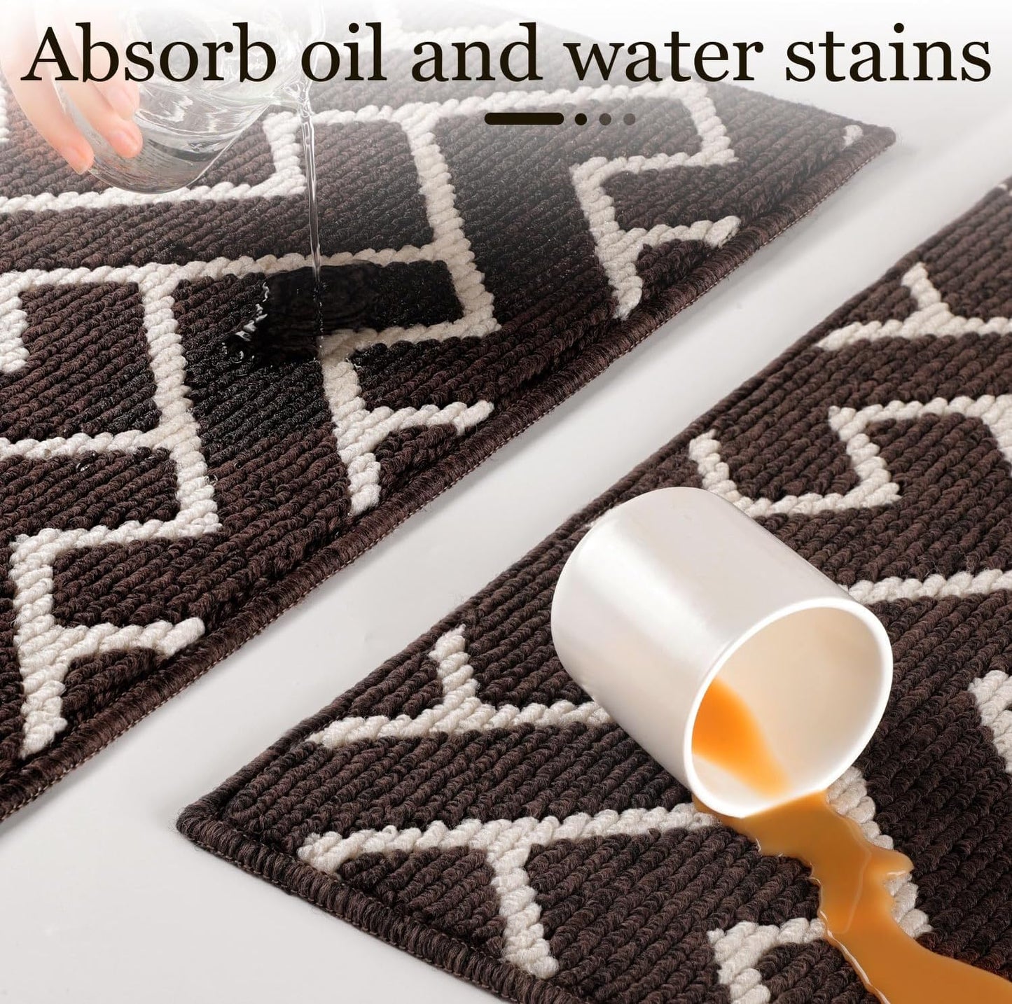 hicorfe Kitchen Rugs and Mats,Kitchen Mats for Floor,24"x35" Non Slip Runner Rug,Absorbent Resist Dirt Comfort Standing Mat Machine Washable for Entryway,Hallway,Front of Sink(Dark Brown)