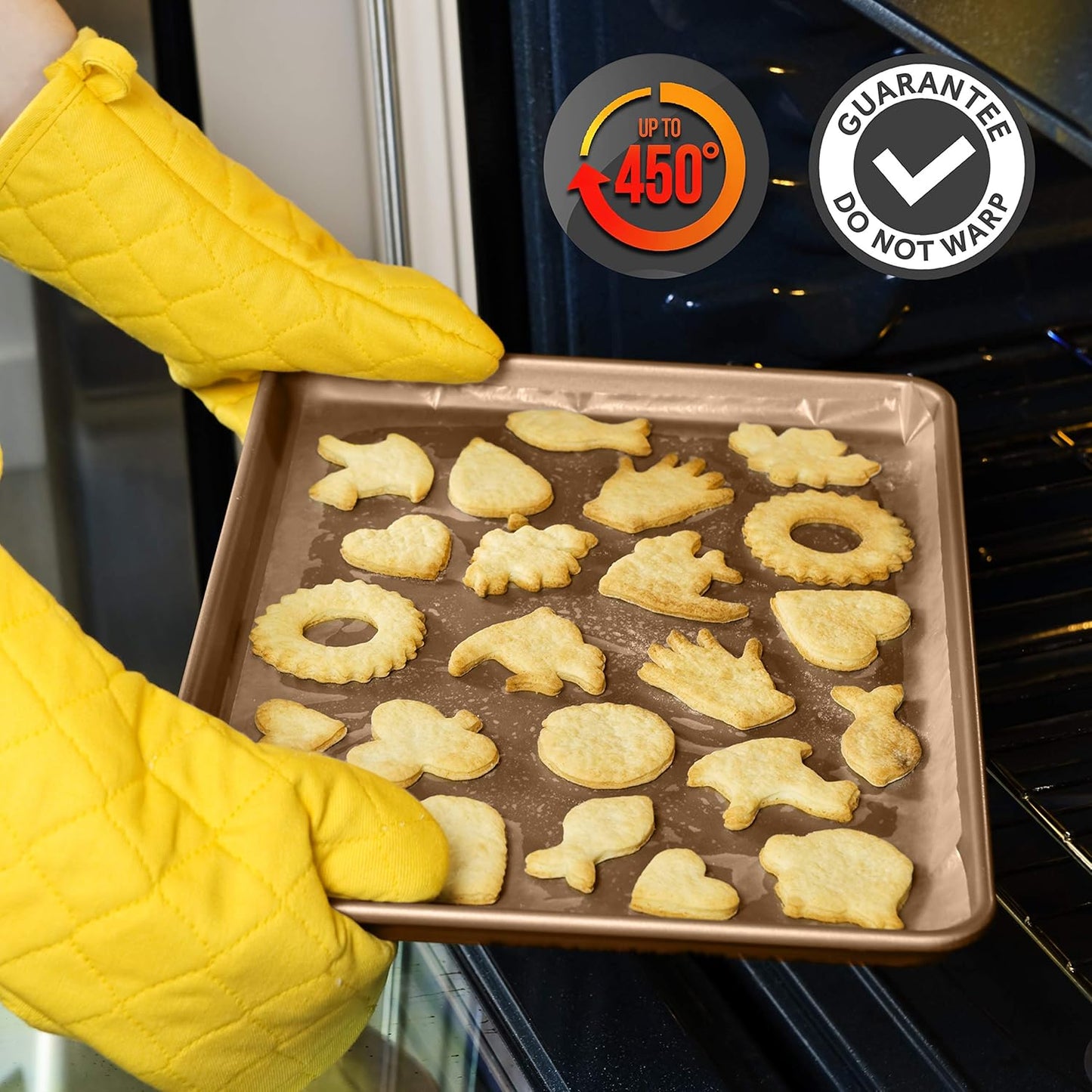 NutriChef Nonstick XL Cookie Sheet Baking Pan - Extra Large 22" x 16" Carbon Steel Oven Baking Sheet for Pastries, Desserts, & More - Dishwasher Safe, Gold