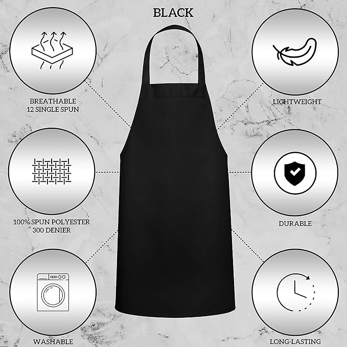 GREEN LIFESTYLE 120 Pack Bib Aprons - Unisex Machine Washable Kitchen BBQ Aprons Bulk (Pack of 120, No Pockets, Black)