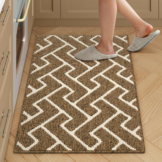hicorfe Kitchen Rugs and Mats Sets,Super Absorbent Polypropylene Non-Slip Rug,Soft Comfort Floor Mat,Washable for Kitchen,Hallway,Office,Sink,Laundry(20" x 31.5",Brown)