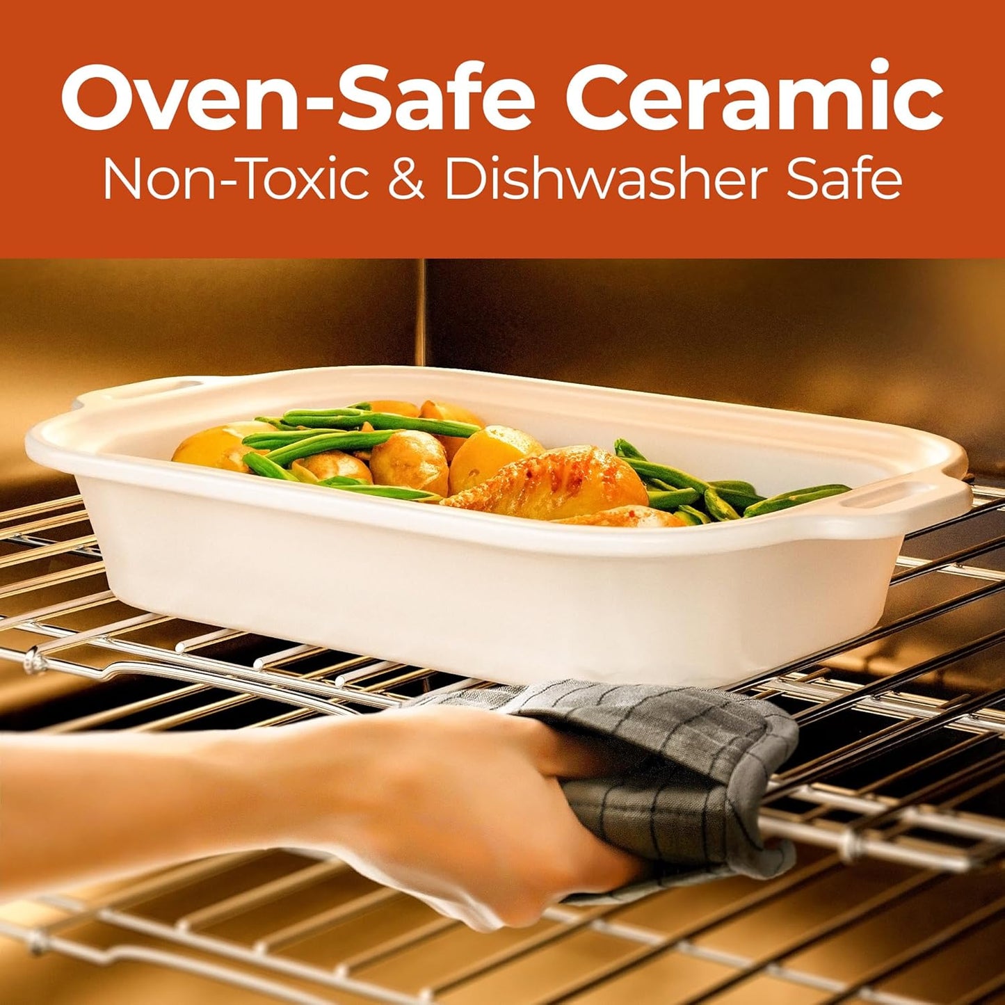 Magnifique 4 Quart Casserole Digital Slow Cooker, Premium Ceramic Bakeware for Oven, Dishwasher Safe Baking Dish, Red