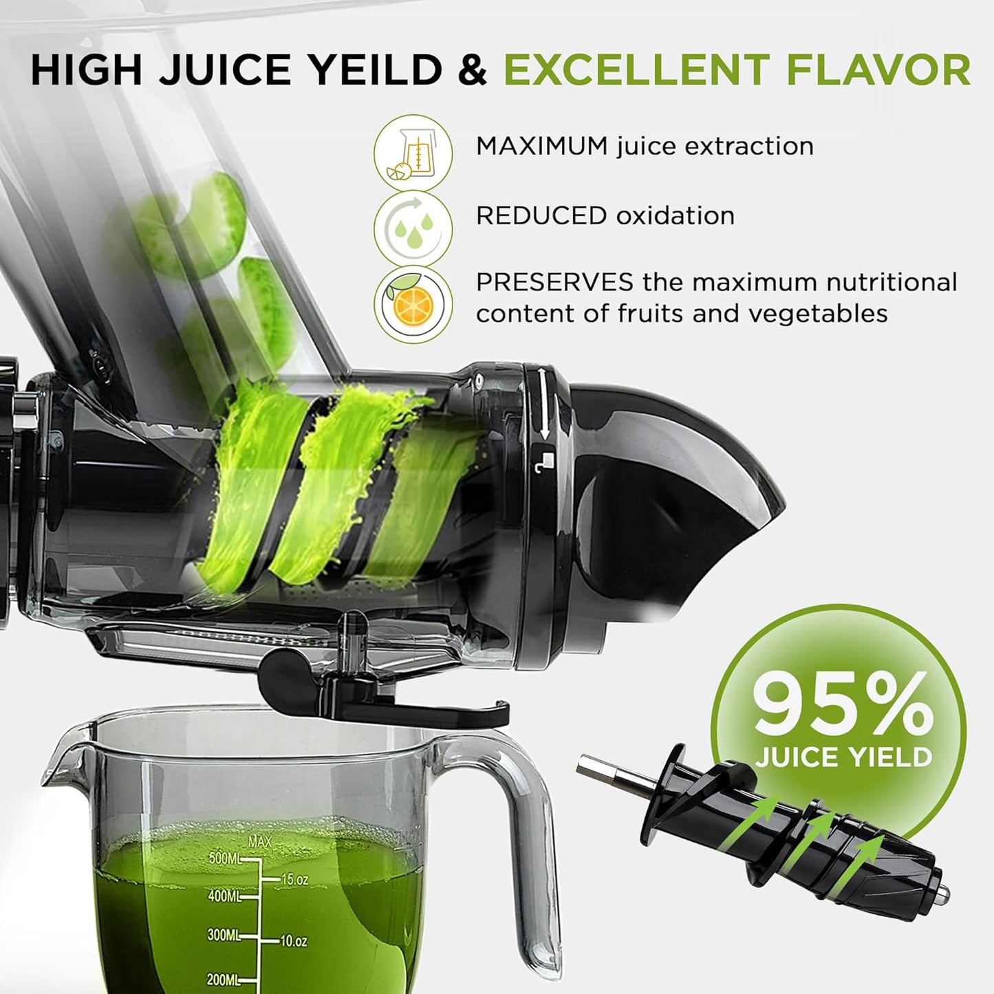 Cold Press Juicer Machine | 3 Inch Wide Chute | High Nutrition & Juice Yield | 3 Juicer Modes | Easy to Clean | Slow Masticating Juicer for Vegetables and Fruits [Black]
