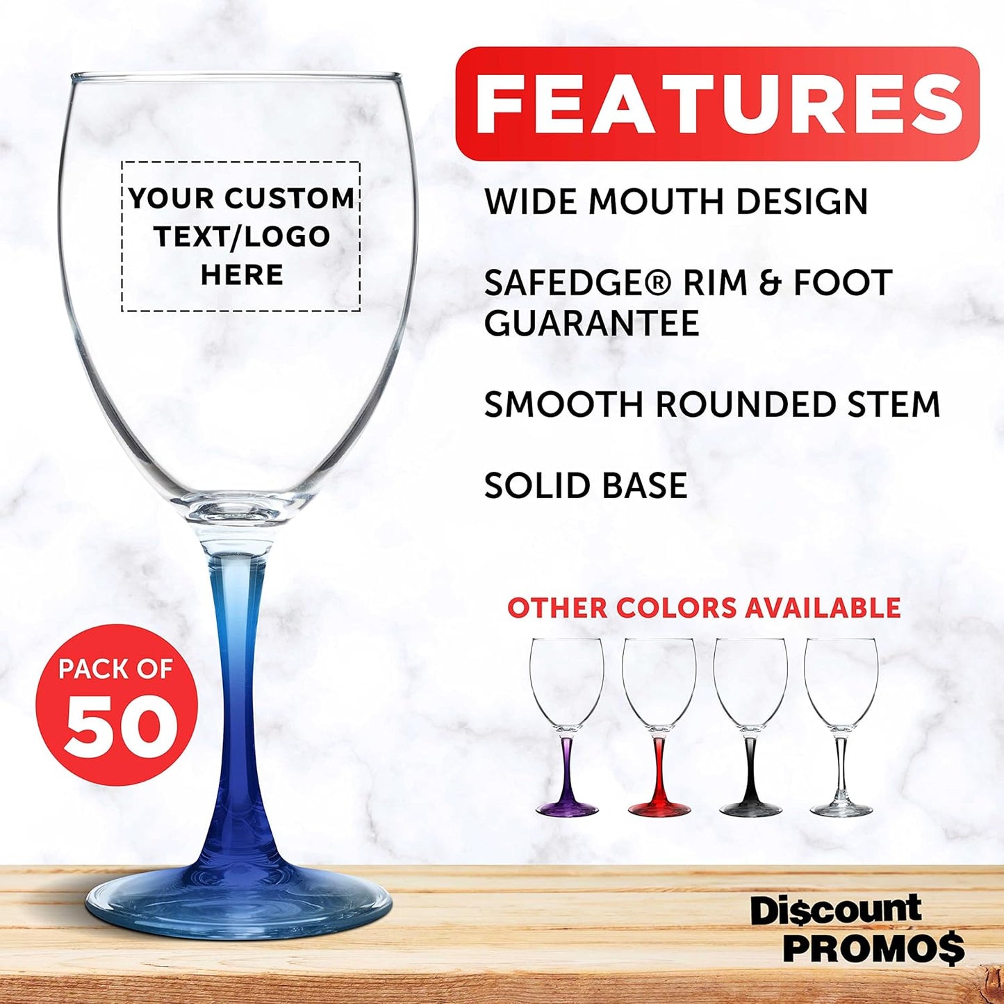Custom Nuance Wine Glasses by ARC 10.5 oz. Set of 50, Personalized Bulk Pack - Restaurant Glassware, Perfect for Red Wine, White Wine, Cocktails - Blue
