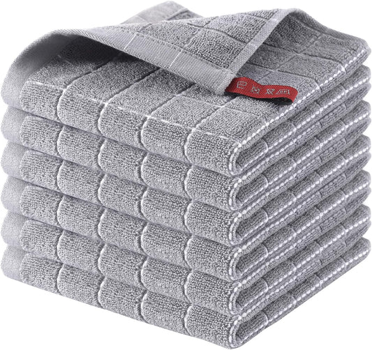 Homaxy 100% Cotton Terry Kitchen Dish Cloths, Ultra Soft and Absorbent Dish Towels for Kitchen, Suitable for Drying and Washing Dishes, 6 Pack, 12 x 12 Inches, Light Grey