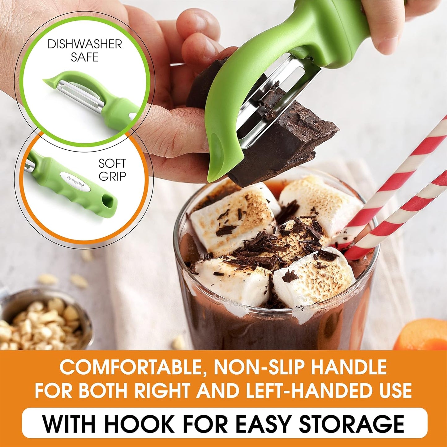 Spring Chef Premium Swivel Vegetable Peeler, Soft Grip Handle and Ultra Sharp Stainless Steel Blades - Perfect Kitchen Peeler For Veggie, Fruit, Potato, Carrot, Apple - Green