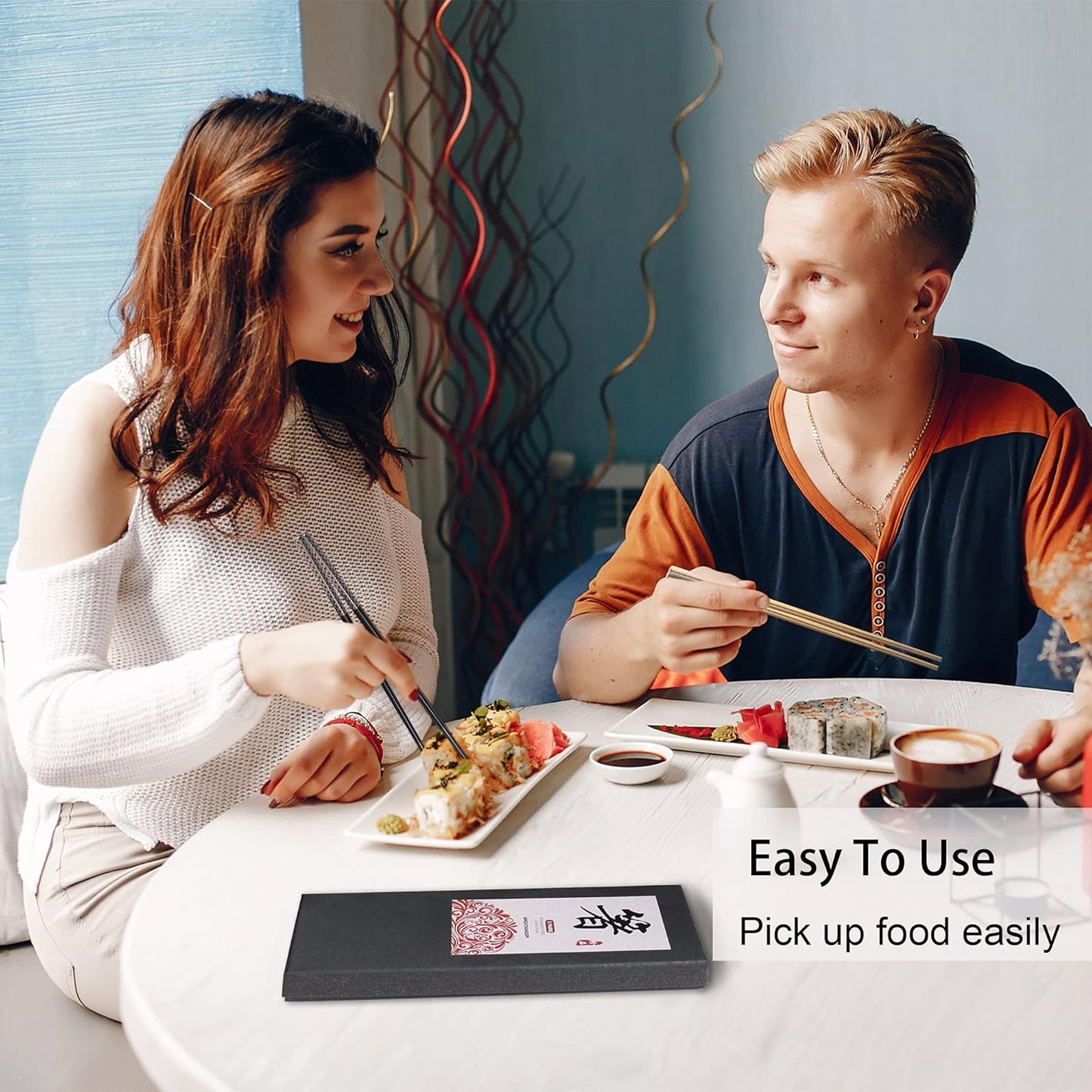 Metal Chopsticks Reusable Multicolor Stainless Steel Chopsticks Dishwasher Safe Chop Sticks Laser Engraved Copper Coin Pattern Square Non-slip, 9 1/4 Inches 5 Pairs Gift Set