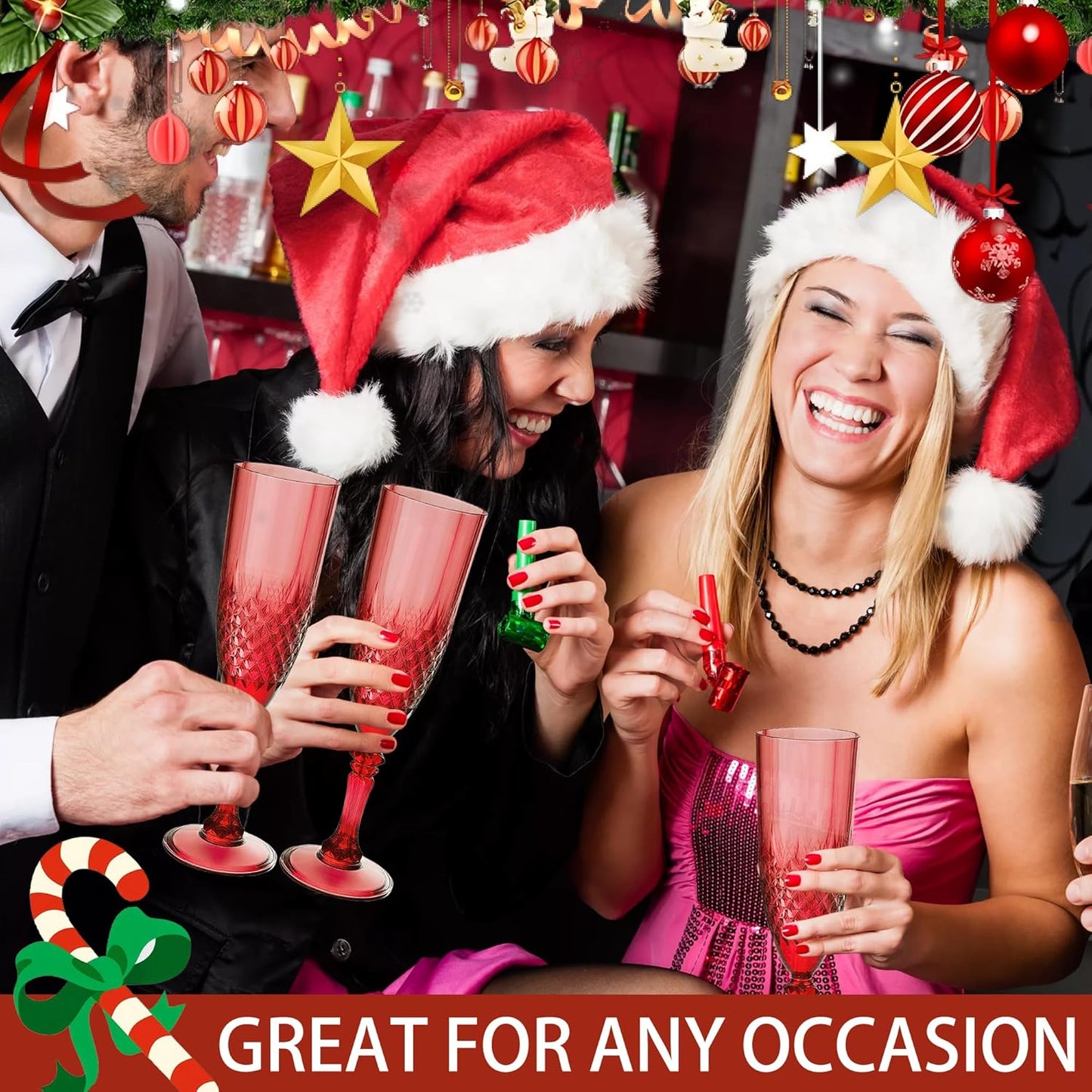 Plastic Champagne Flutes, 12PCS Dark Red Plastic Wine Glasses Goblets Reusable Champagne Flute for Christmas, Weddings, Bachelor Parties, Toasting, and Events(12, Dark Red)