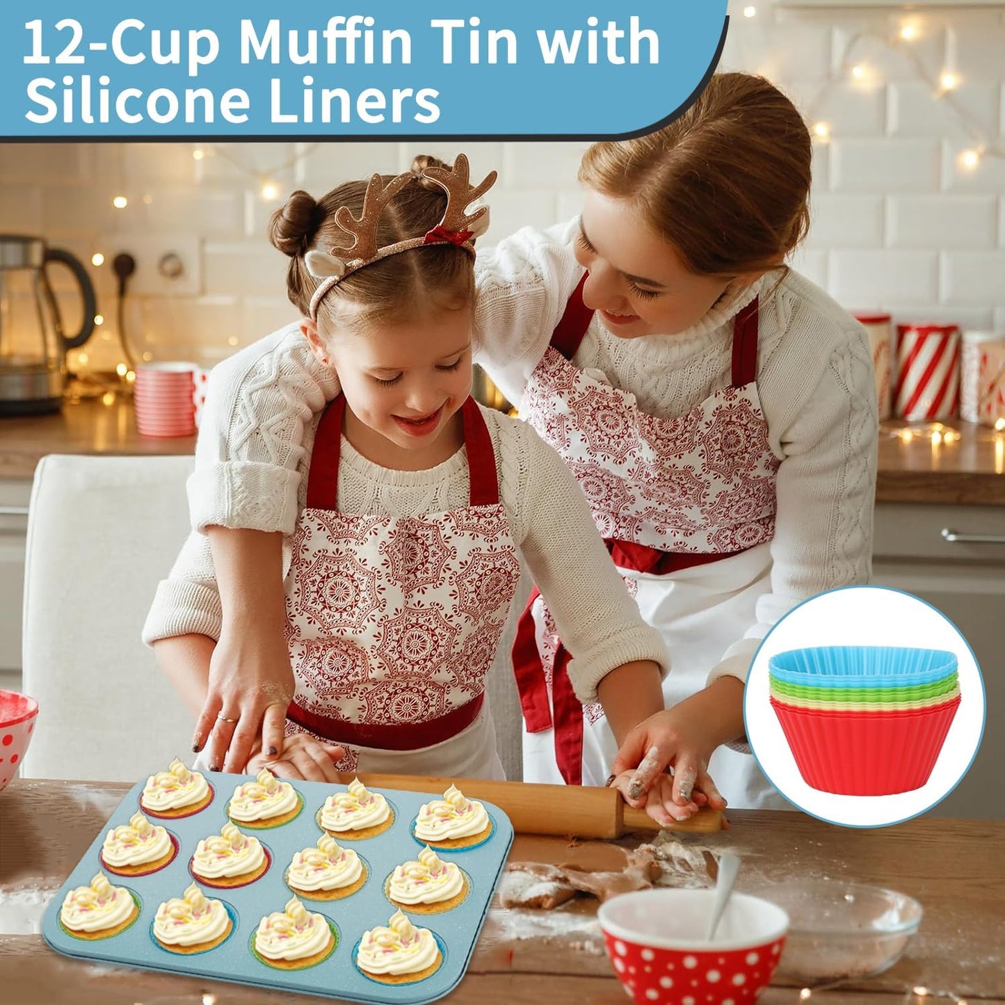 6-Pieces Baking Pans Set Nonstick, Bakeware Sets Stackable, Carbon Steel Oven Baking Set Easy to Use, Unique Blue Baking Sheet Set for Kitchen