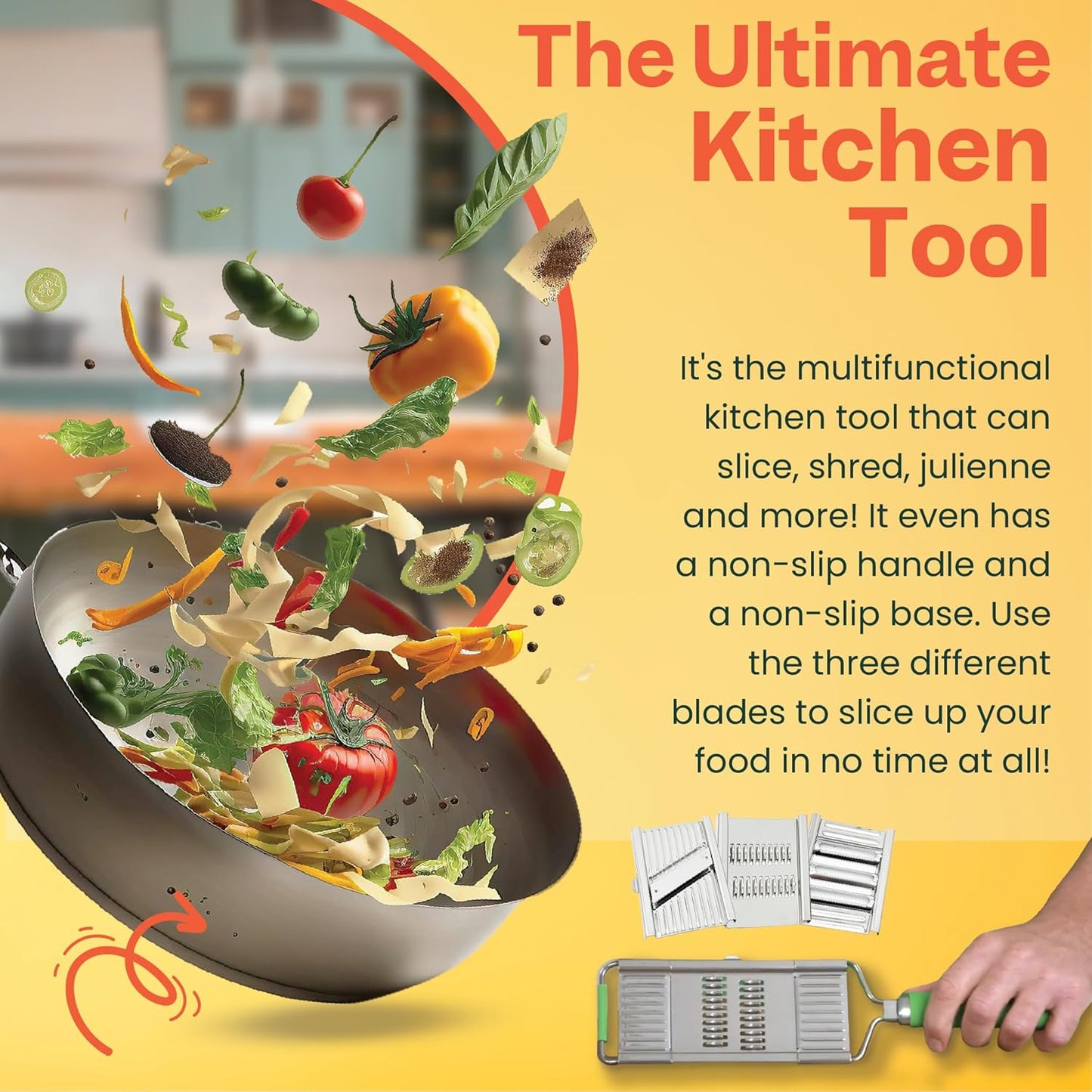 Slicer – Amazing Veggie Slicer for Effortless Kitchen Prep Made Simple! – Use it as a Food Shredder, & Grater - Multifunctional with Non-Slip Handle & Base