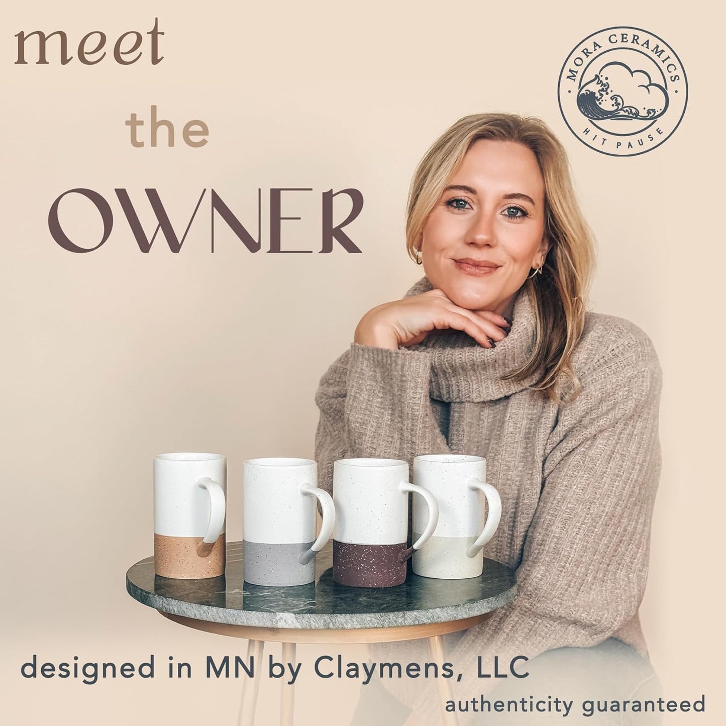 Mora Ceramics 12oz Coffee Mug Set of 4 - Ceramic Tea Cups with Handle - Microwave and Dishwasher Safe, Perfect For Cup or Mug Lovers - Rustic Matte Glaze, Modern Design Mugs - Flint