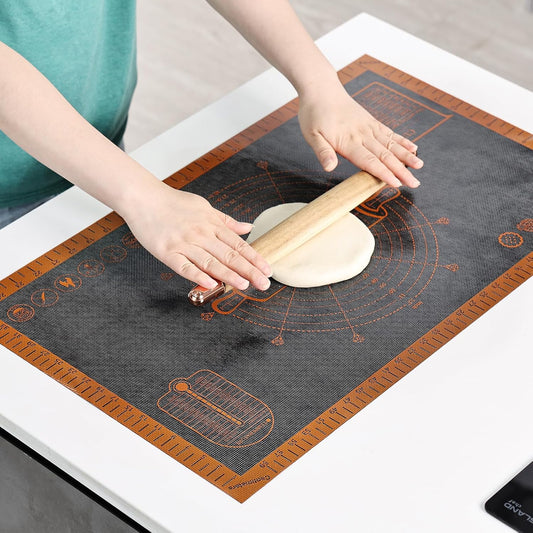 Silicone Pastry Mat Extra Large with Measurements 26''x16'' for Reusable,Non-slip Silicone Baking Mat, Counter, Dough Rolling, Oven Liner,Fondant/Pie Crust (Translucent_Orange, 16''W x 26''L)