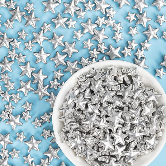 Edible Silver Star Sugar Sprinkles, Mix Size, Candy Star Sprinkle for Cake Decorations and Cupcake Toppers, Ice Cream, Wedding Party Valentines Christmas Supplies 130g/4.58ounce