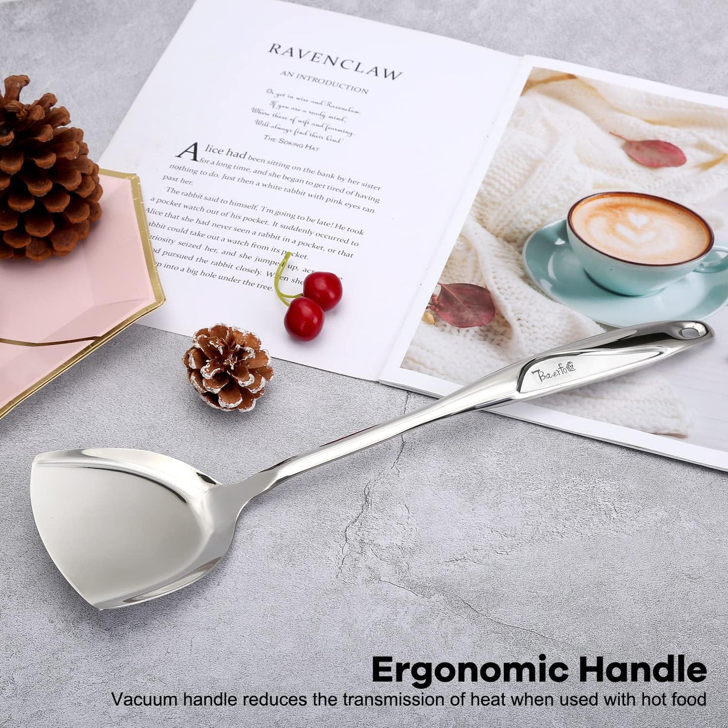 High Grade Spatula,Stainless Steel Turner, Kitchen Work Turner,Wok Spatula,Heat-proof Design of Hollow Handle, No rust, Dishwasher Safe (13.5 Inch)