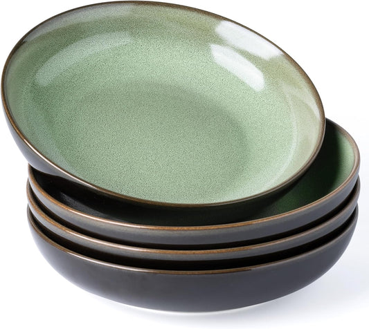 LERATIO Large Pasta Bowls,38oz Ceramic Pasta Bowls,9.0" Reactive Glaze Pasta Bowl Set of 6,Microwave & Dishwasher,Oven Safe,Wide Serving Bowls for Salad,Pasta,Fruit,Scratch Resistant-Light Blue