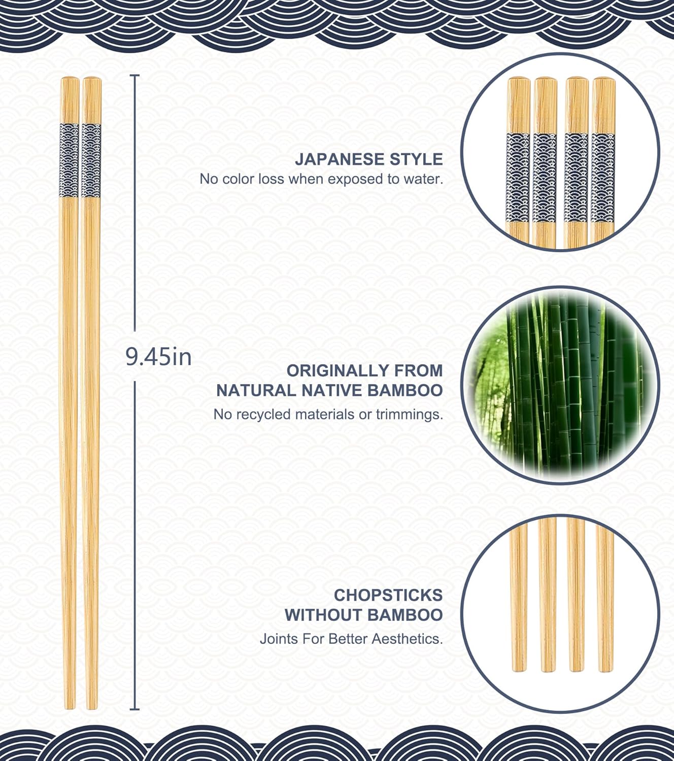 50 Pairs Bamboo Chopsticks Disposable | Separated | Reusable | Dishwasher Safe- （9.45in）