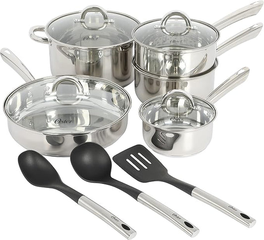 Oster Sangerfield 12 Piece Stainless Steel Cookware Set W/Kitchen Tools